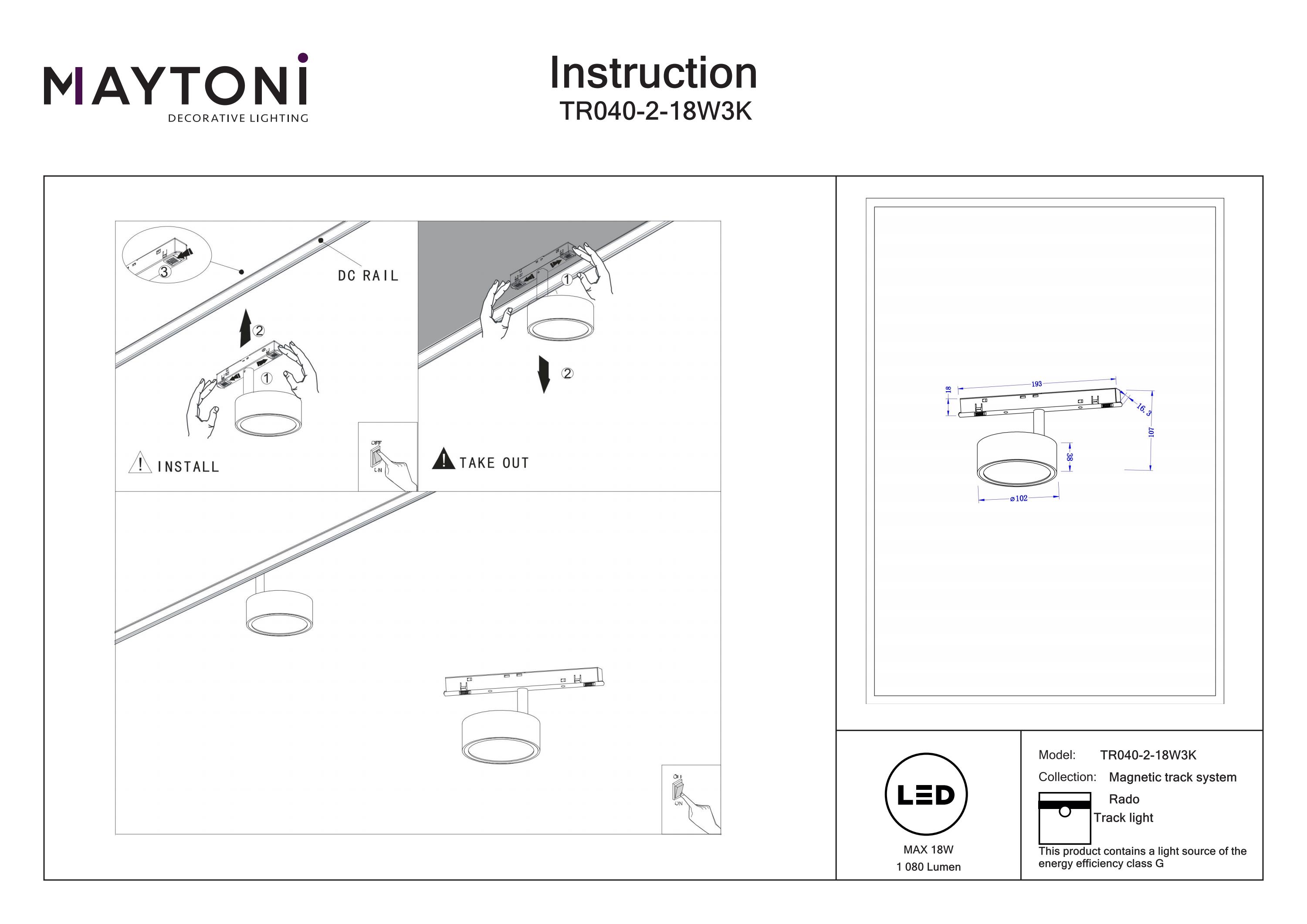 Corp de iluminat pe șină Rado, Aluminiu Negru, 18W, MAYTONI TR040-2-18W3K [4]