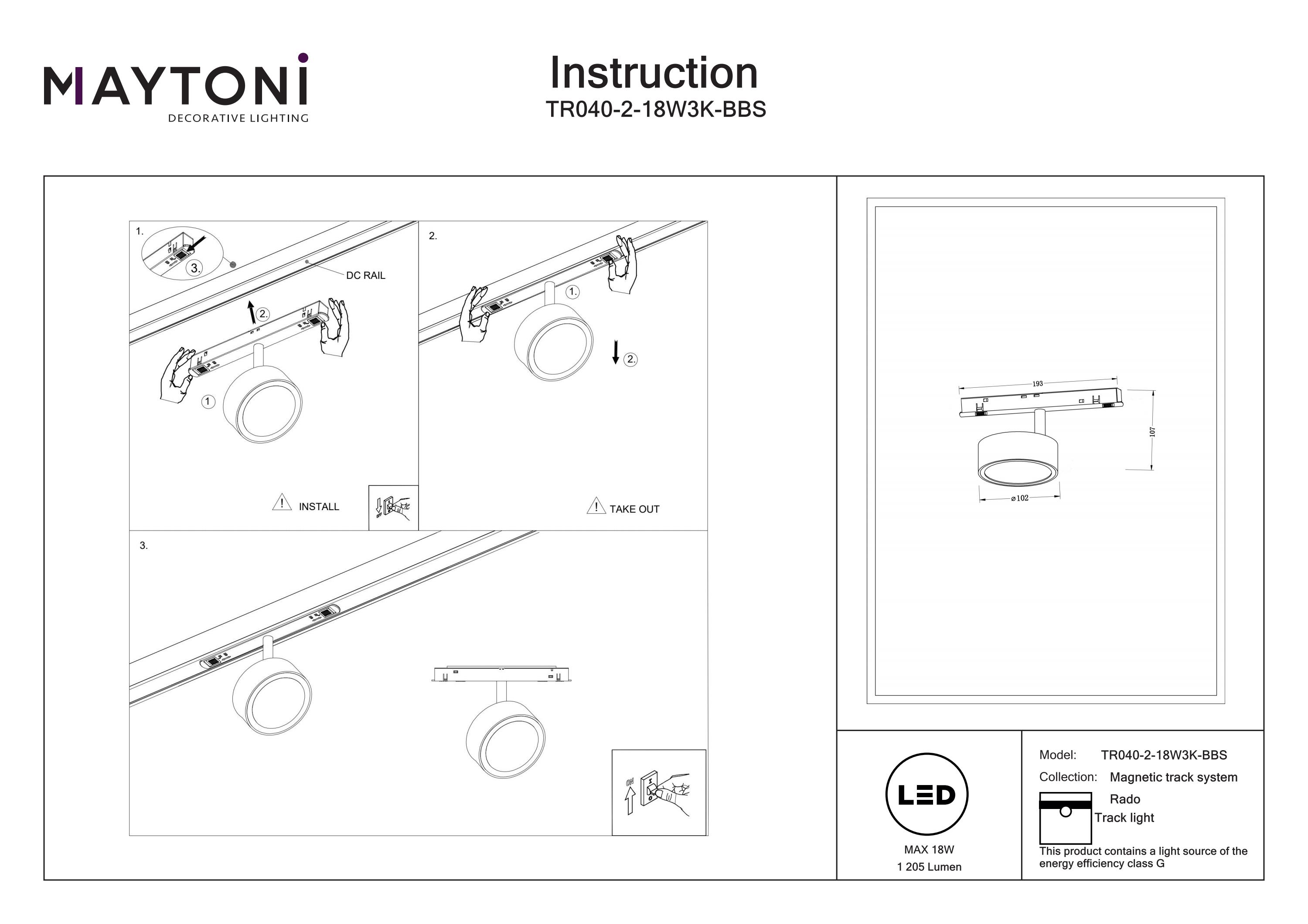 Corp de iluminat pe șină Rado, Aluminiu Negru, 18W, MAYTONI TR040-2-18W3K-BBS [5]