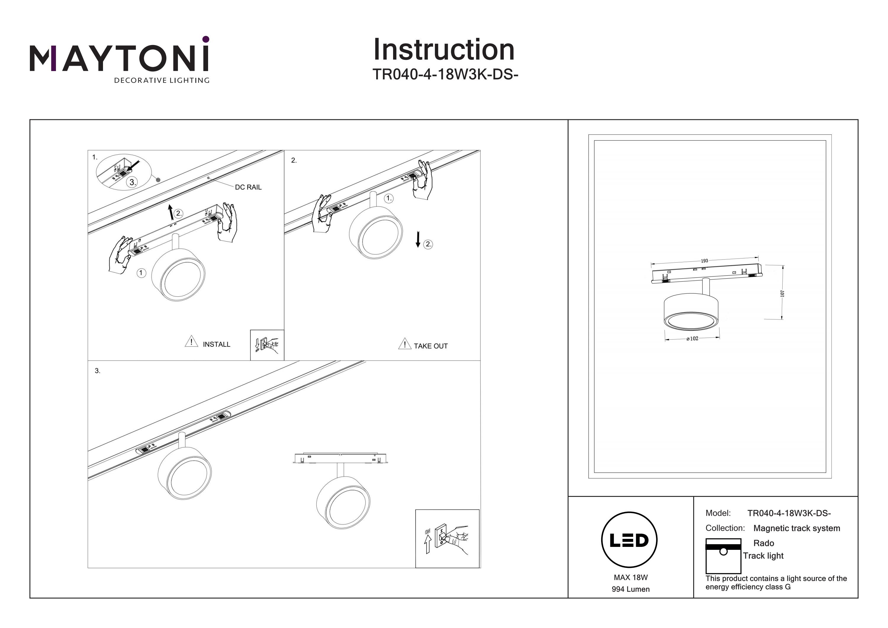 Corp de iluminat pe șină Rado, Aluminiu Negru, 18W, MAYTONI TR040-4-18W3K-DS-BBS [5]