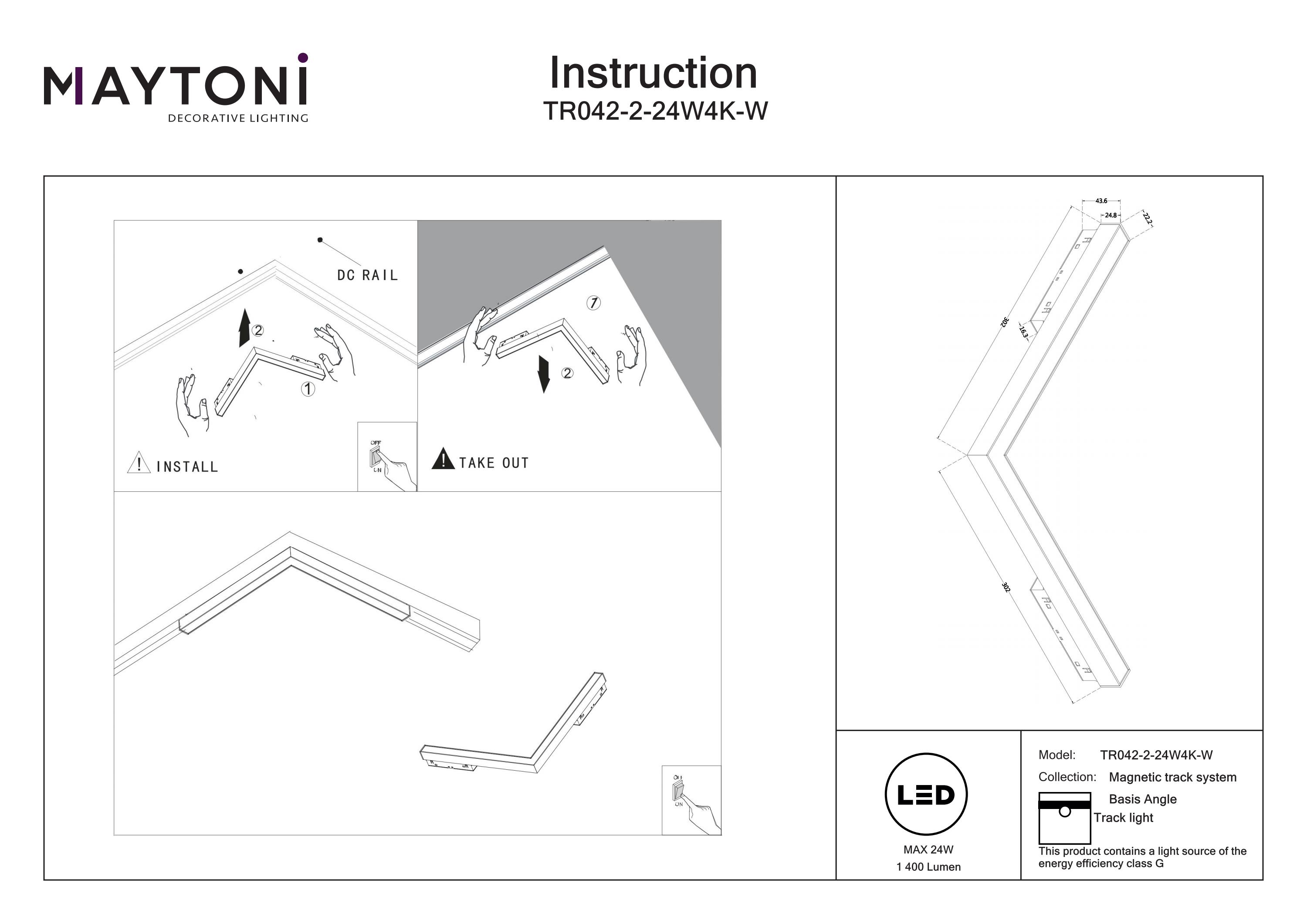 Corp de iluminat pe șină BASIS ANGLE, Aluminiu Alb, 24W, MAYTONI TR042-2-24W4K-W [3]