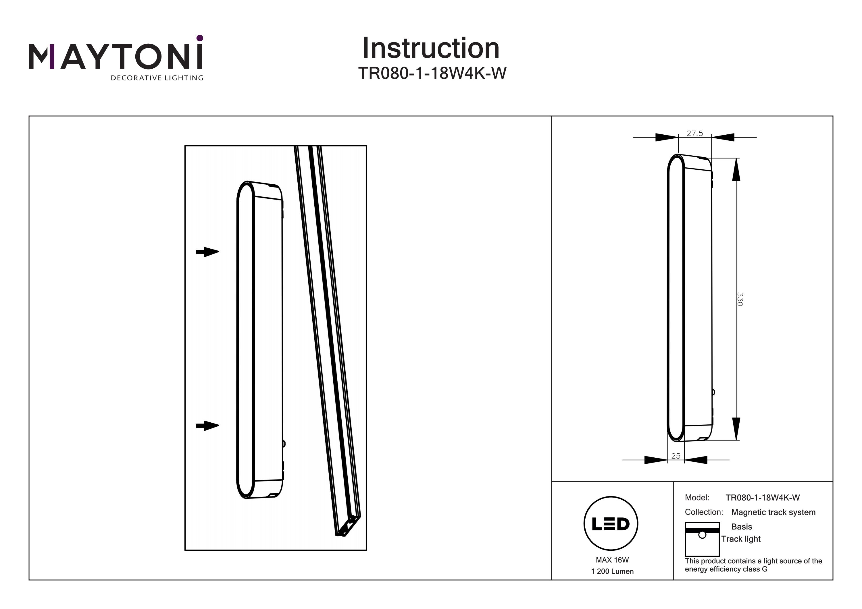 Corp de iluminat pe șină BASIS, Aluminiu Alb, 16W, MAYTONI TR080-1-18W4K-W [4]