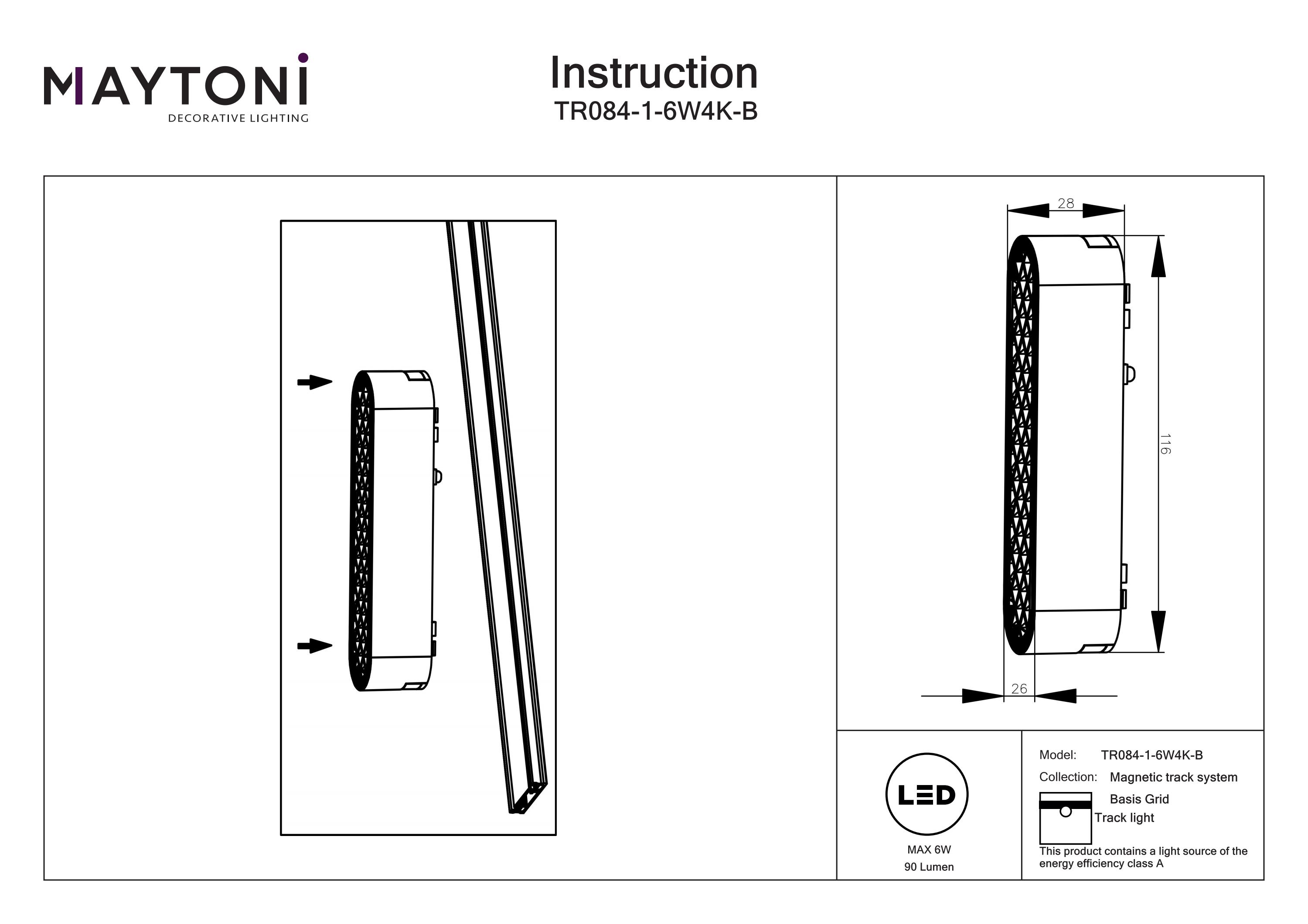 Corp de iluminat pe șină BASIS GRID, Aluminiu Negru, 6W, MAYTONI TR084-1-6W4K-B [3]