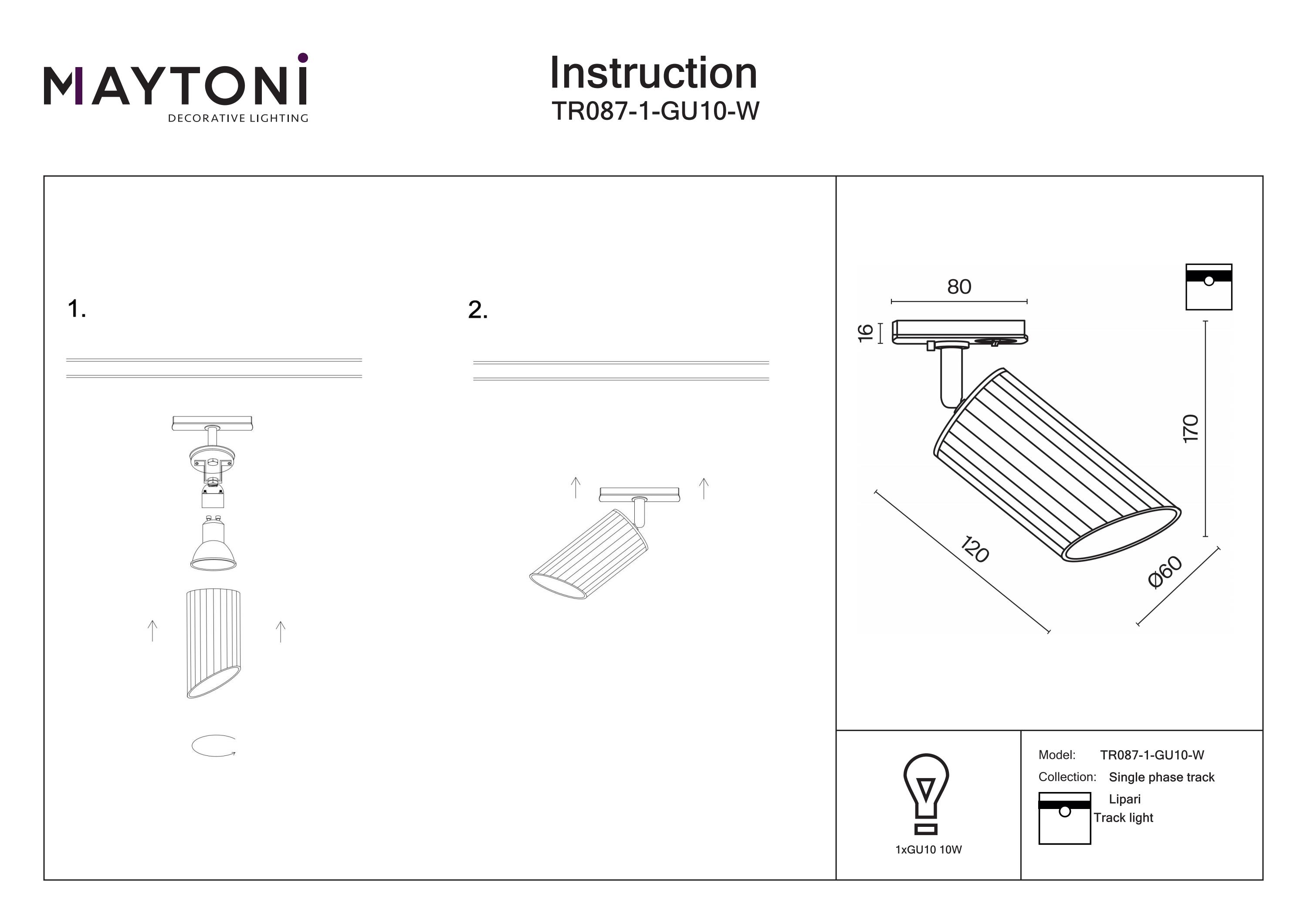 Corp de iluminat pe șină Lipari, Aluminiu Alb, 10W, MAYTONI TR087-1-GU10-W [3]