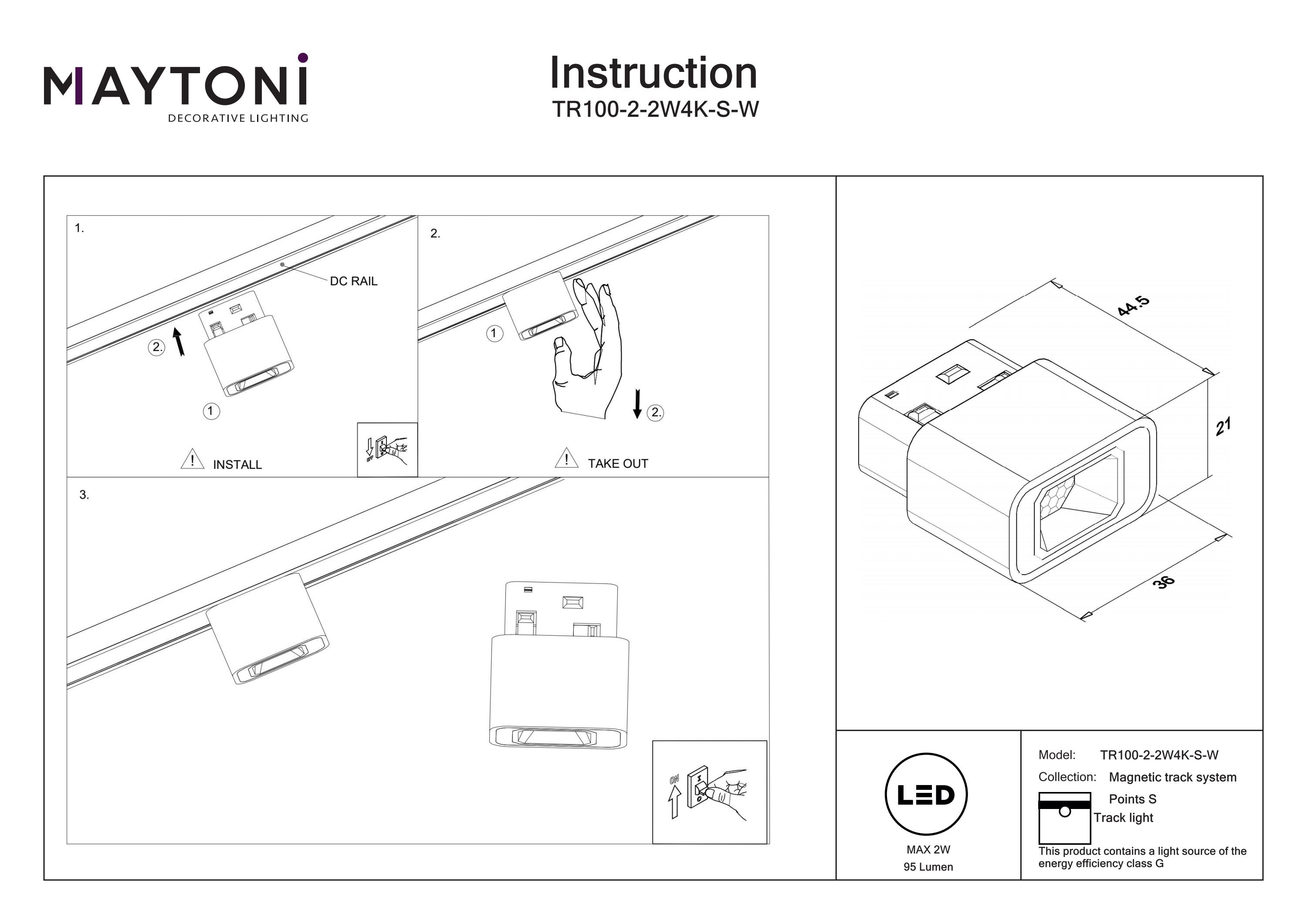 Corp de iluminat pe șină Points S, Aluminiu Alb, 2W, MAYTONI TR100-2-2W4K-S-W [4]