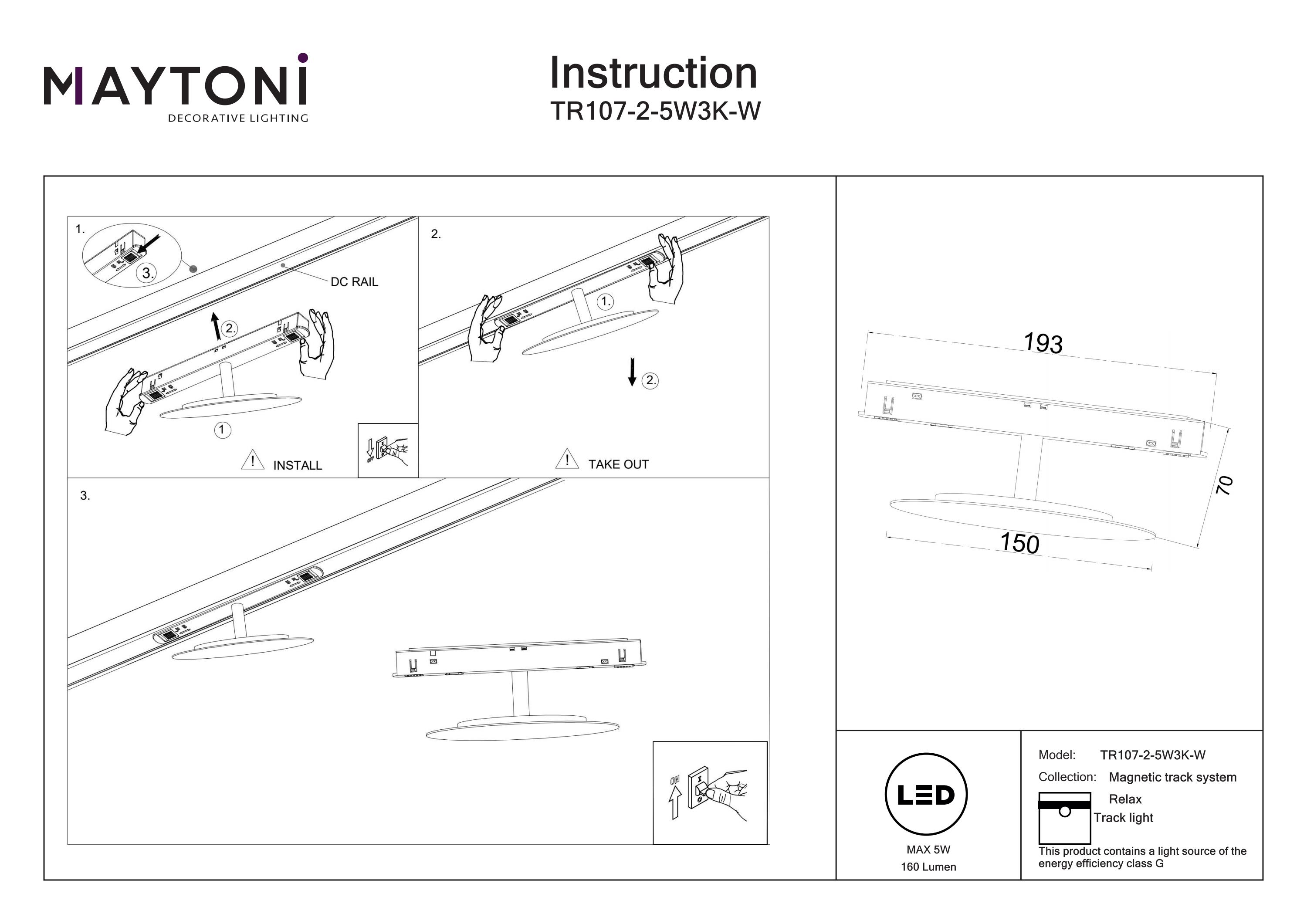 Corp de iluminat pe șină Relax, Aluminiu Negru, 5W, MAYTONI TR107-2-5W3K-W [4]