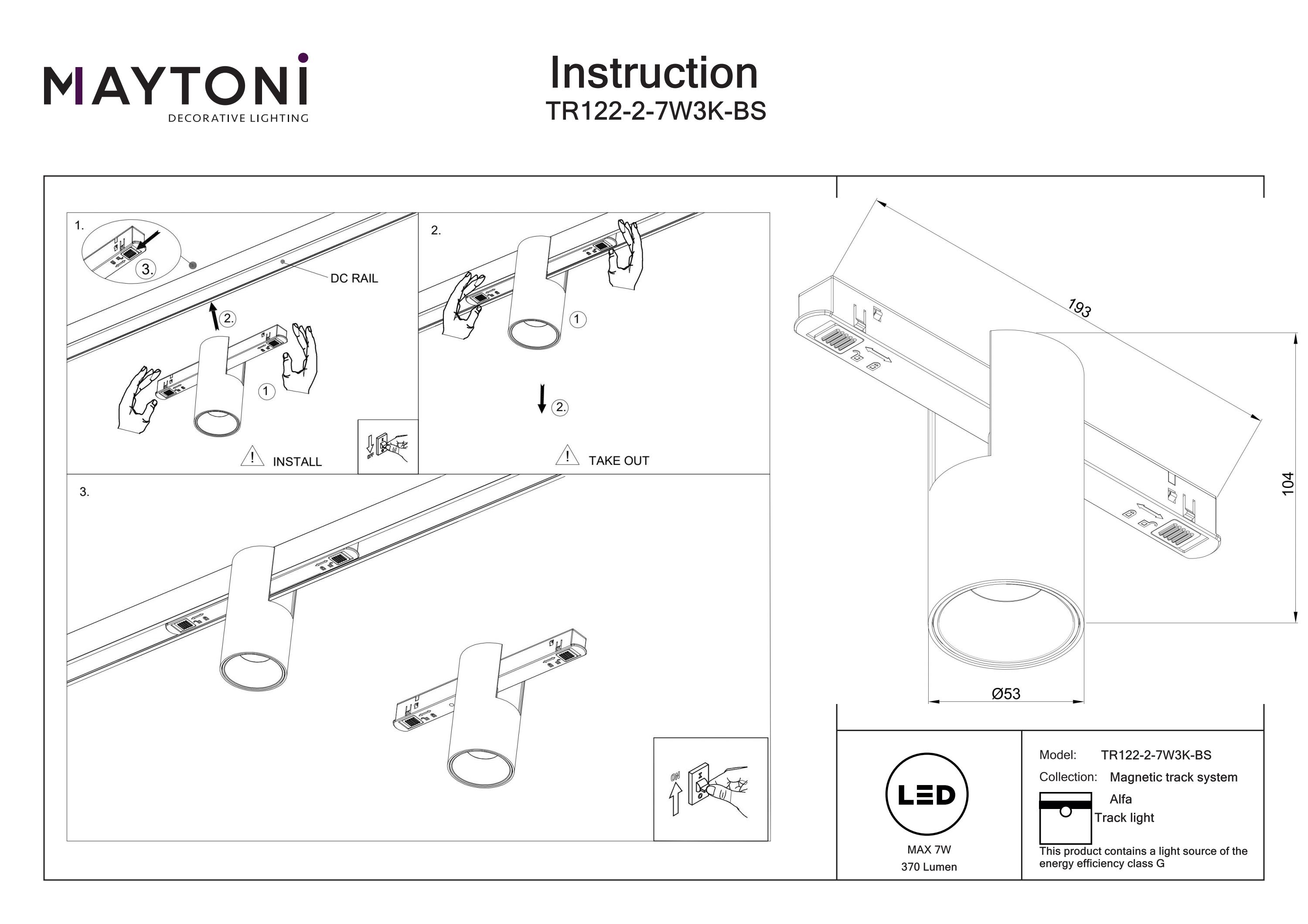 Corp de iluminat pe șină Alfa, Aluminiu Negru, 7W, MAYTONI TR122-2-7W3K-BS [5]