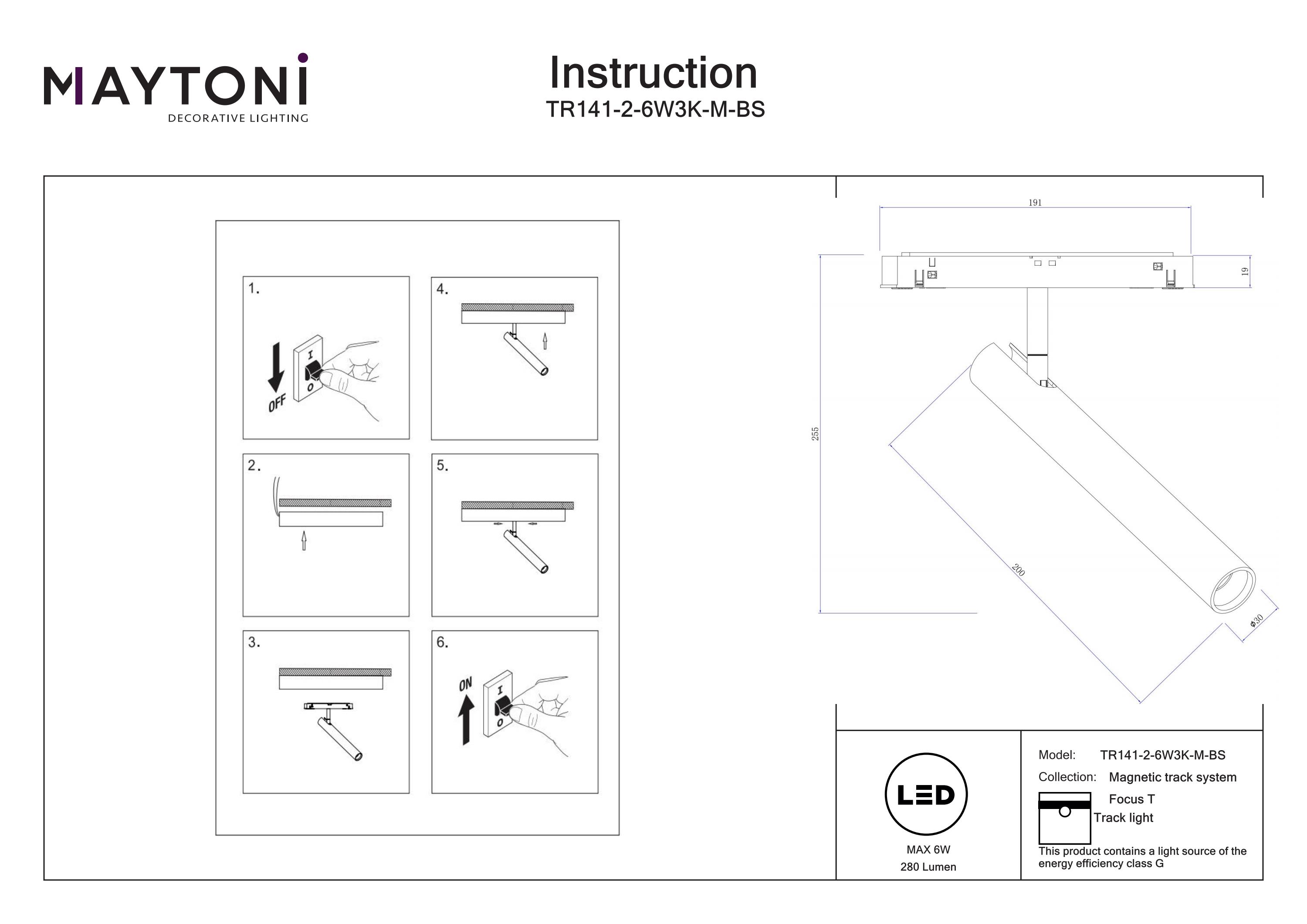 Corp de iluminat pe șină Focus T, Aluminiu Negru, 6W, MAYTONI TR141-2-6W3K-M-BS [5]