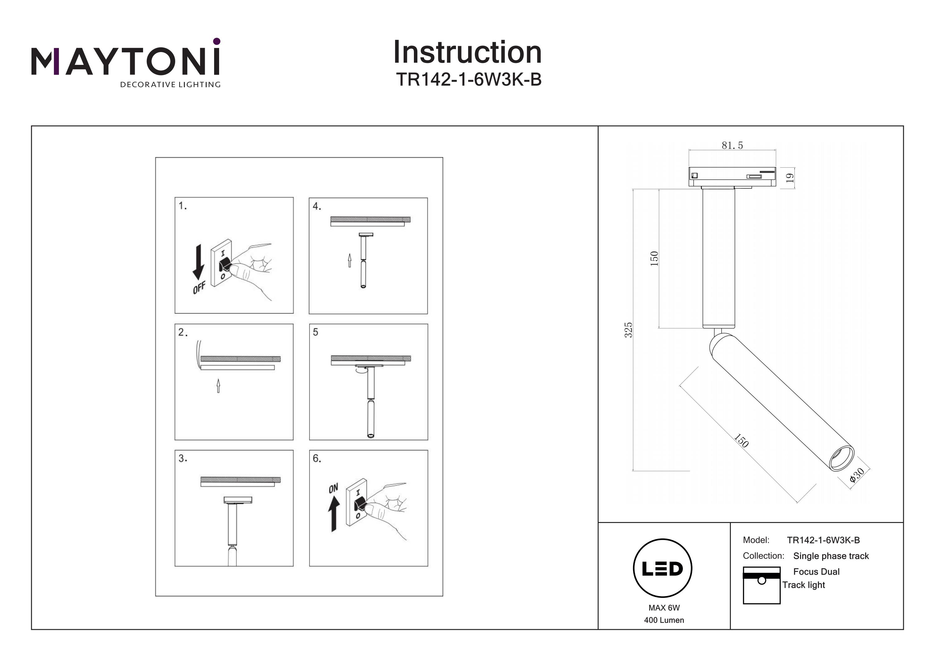 Corp de iluminat pe șină Focus Dual, Aluminiu Negru, 6W, MAYTONI TR142-1-6W3K-B [5]