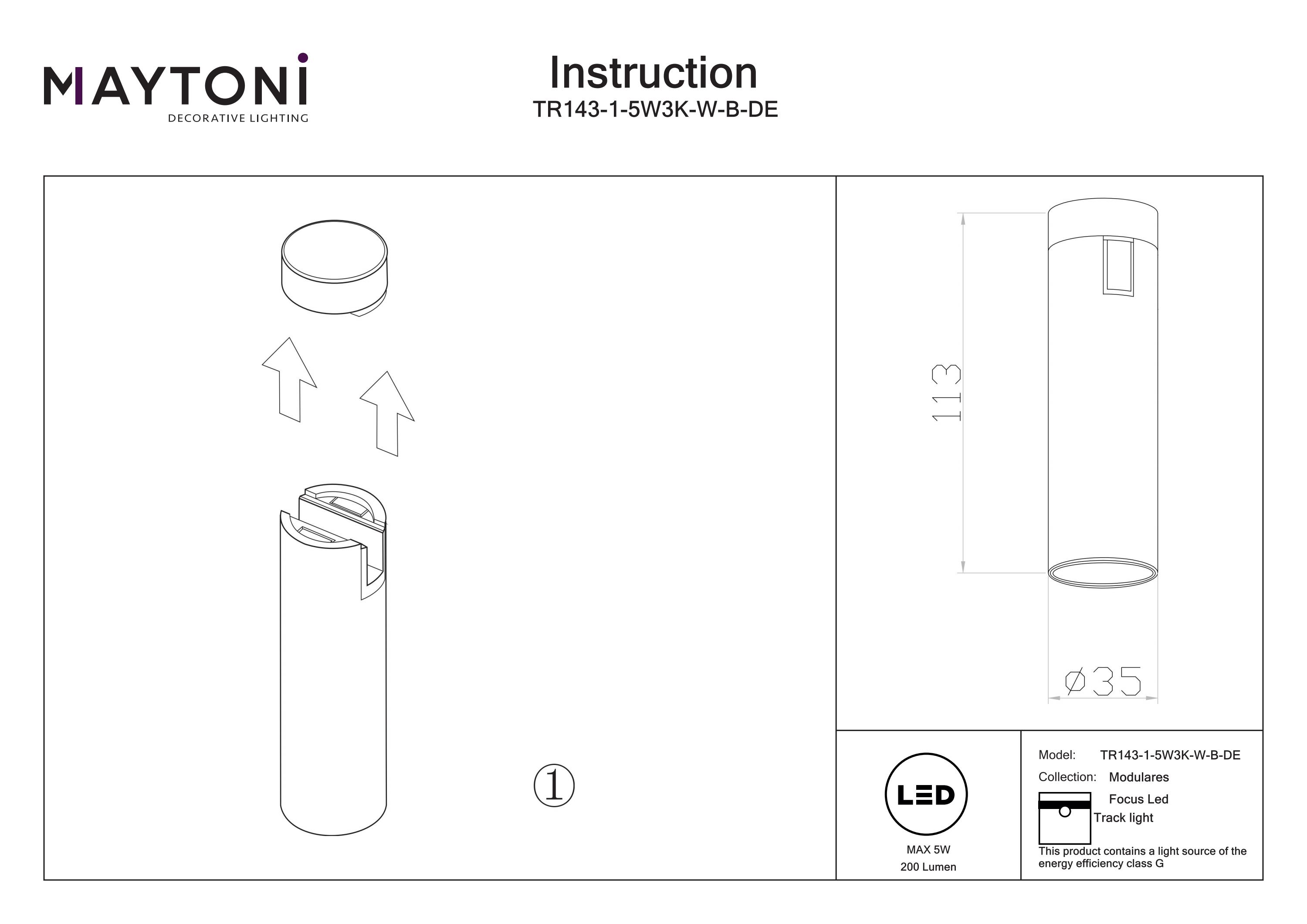 Corp de iluminat pe șină Focus Led Negru Aluminiu 5W MAYTONI TR143-1-5W3K-W-B-DE [5]