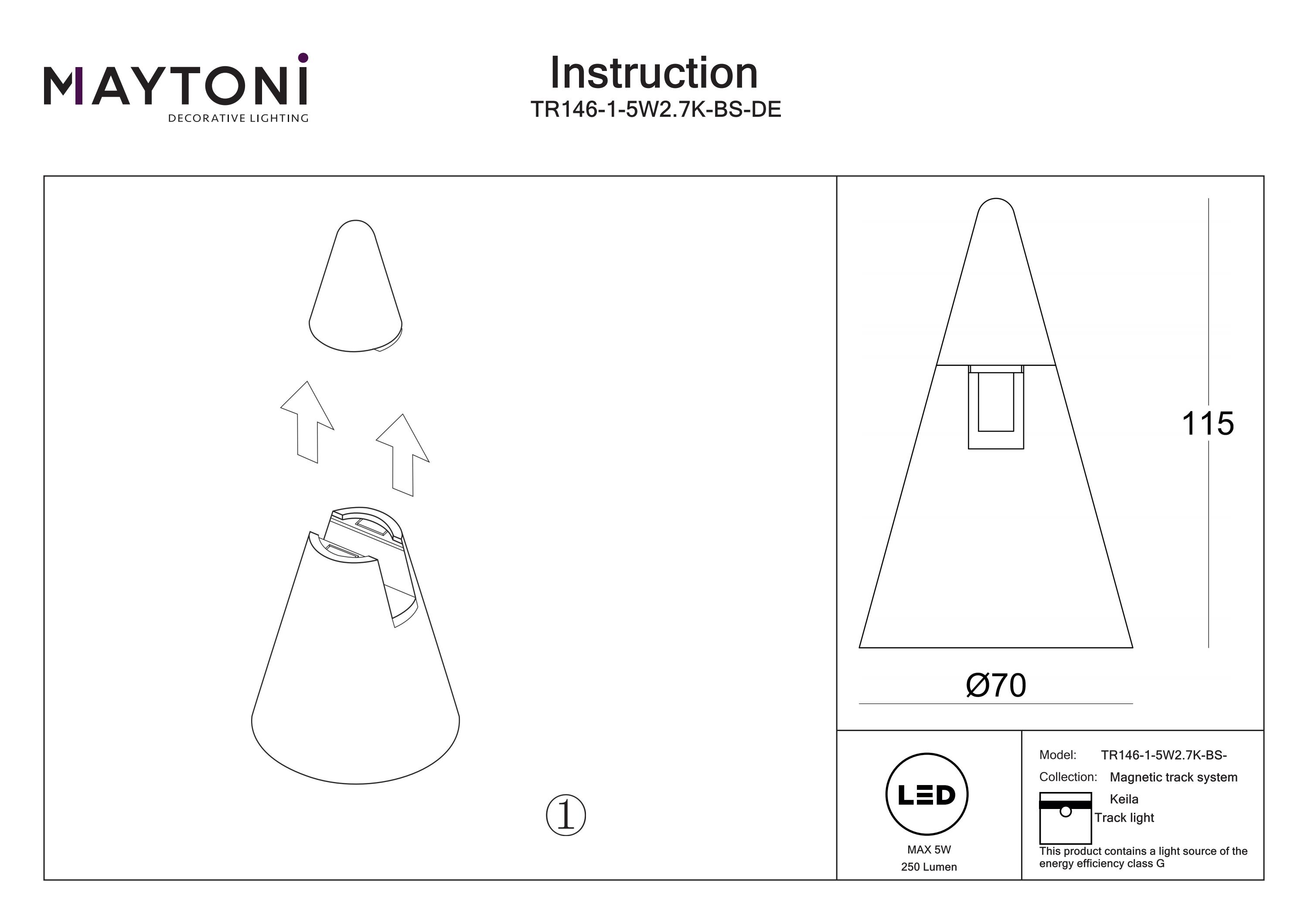 Corp de iluminat pe șină Keila, Aluminiu Alamă, 5W, MAYTONI TR146-1-5W2.7K-BS-DE [5]