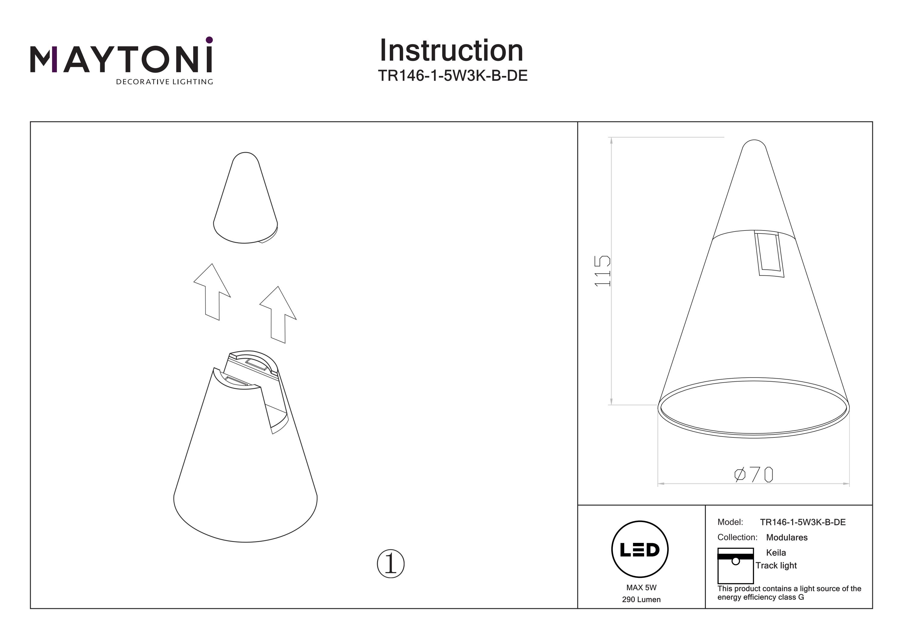 Corp de iluminat pe șină Keila Negru Aluminiu 5W MAYTONI TR146-1-5W3K-B-DE [5]