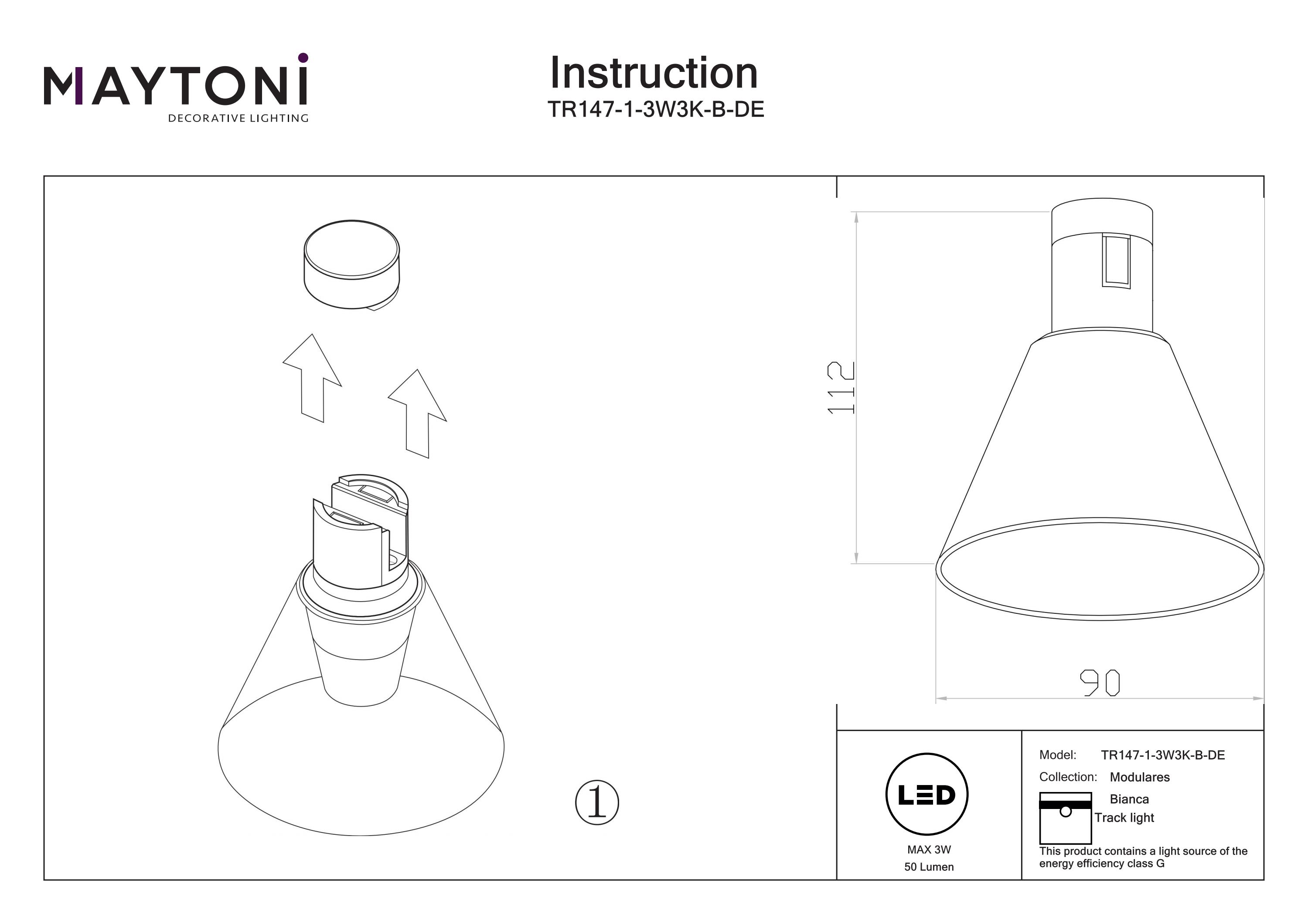 Corp de iluminat pe șină Bianca Negru Aluminiu 3W MAYTONI TR147-1-3W3K-B-DE [5]
