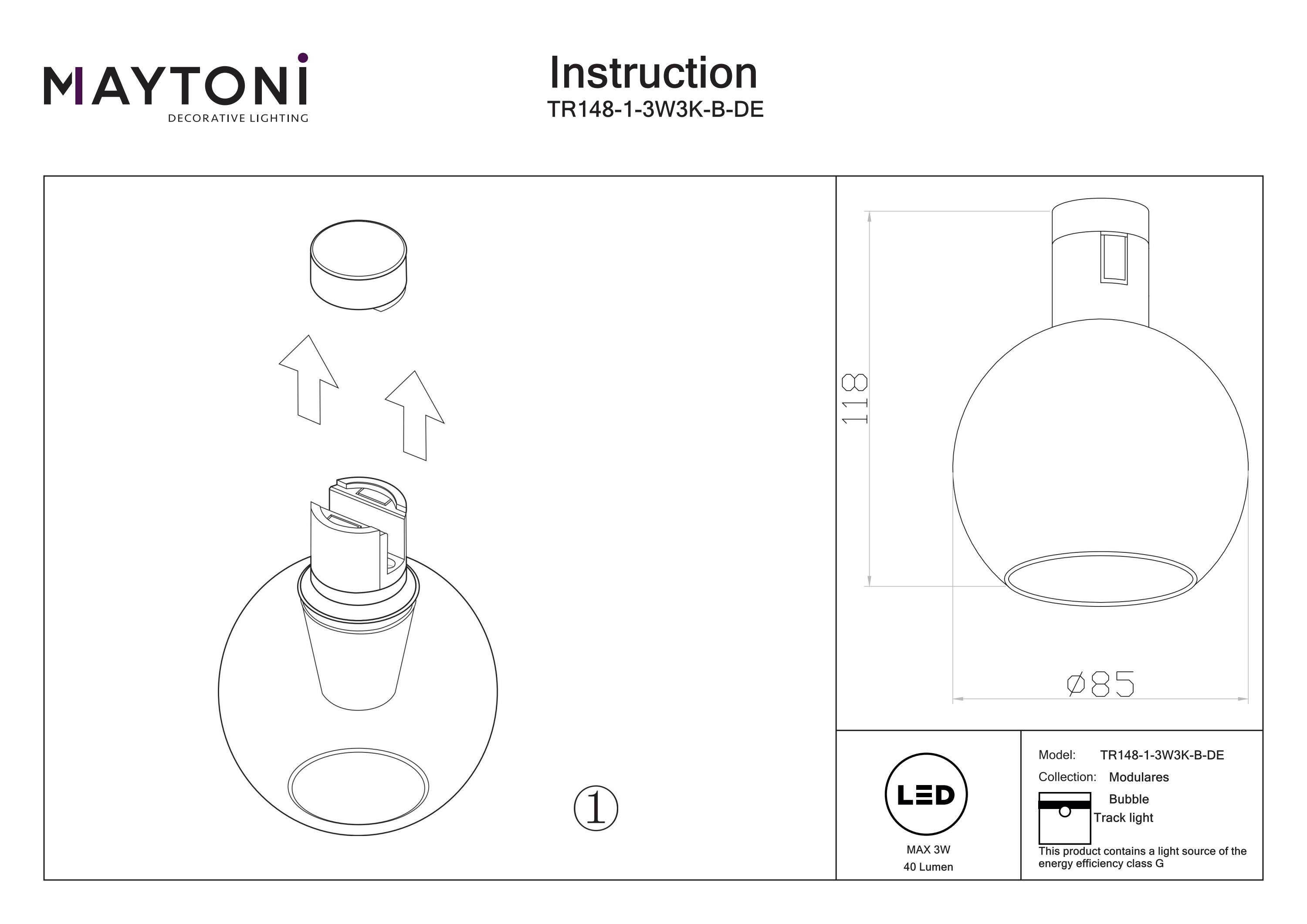 Corp de iluminat pe șină Bubble Negru Aluminiu 3W MAYTONI TR148-1-3W3K-B-DE [5]