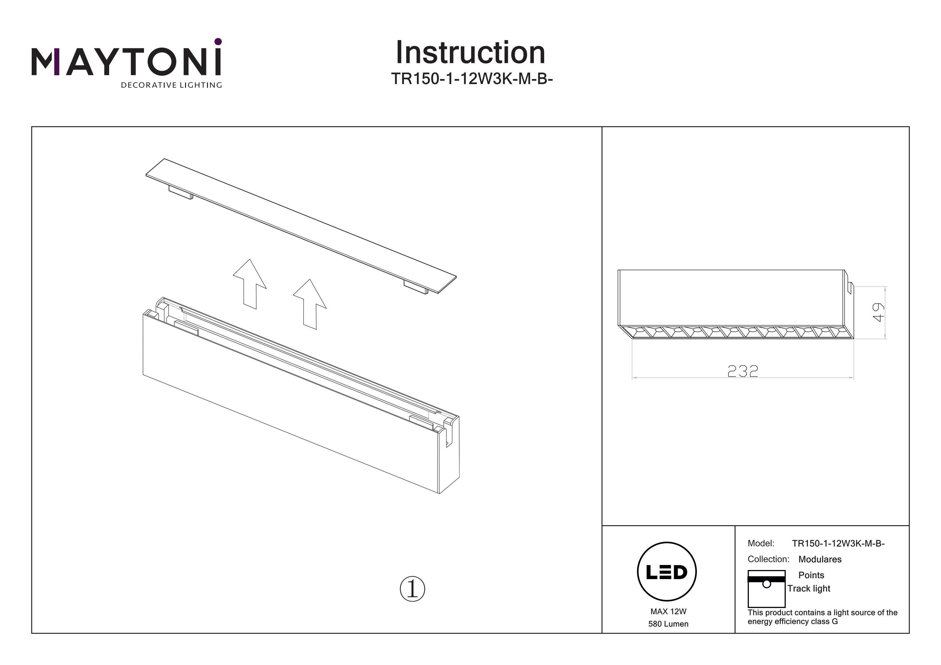Corp de iluminat pe șină Points Negru Aluminiu 12W MAYTONI TR150-1-12W3K-M-B-DE [5]
