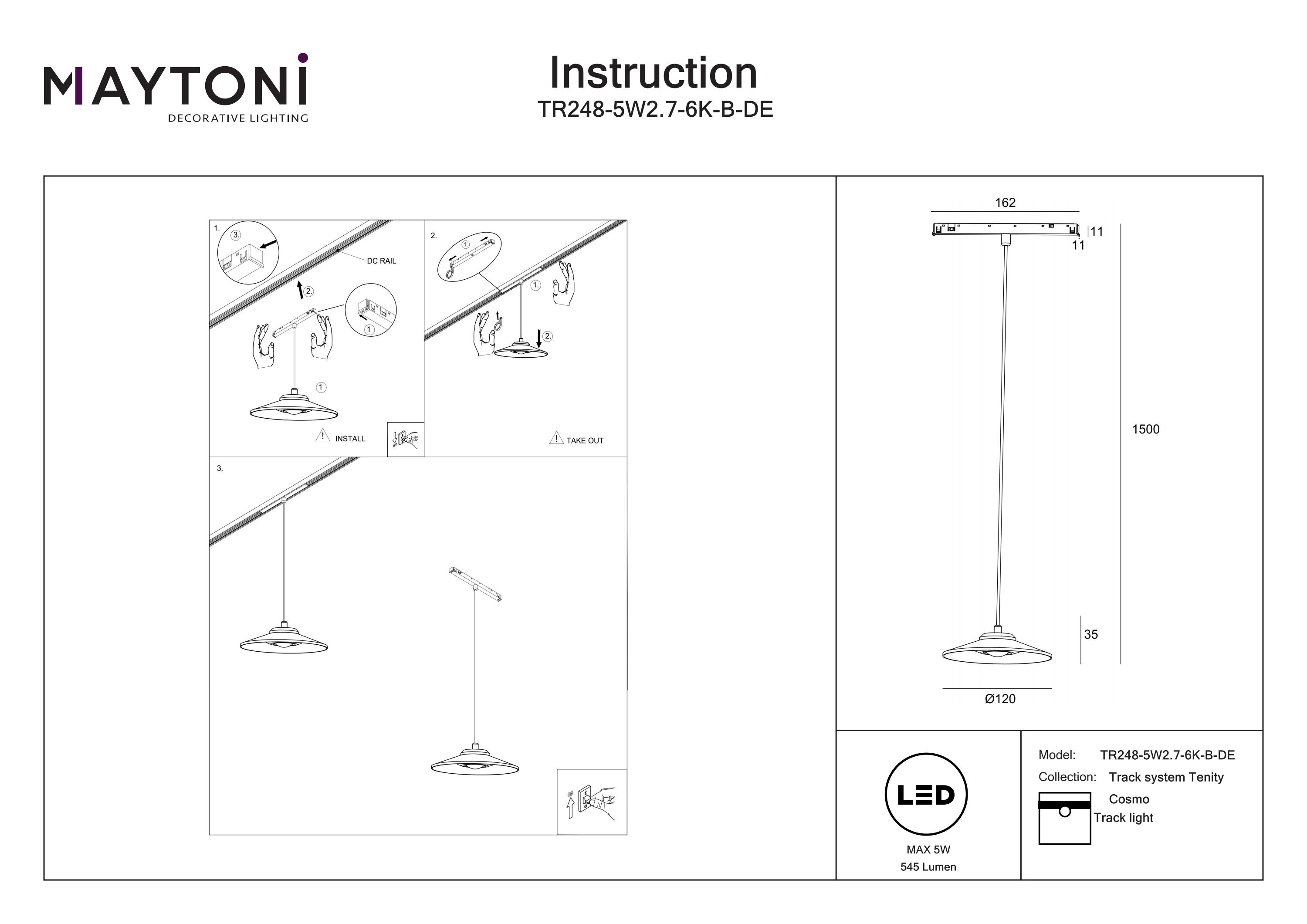 Corp de iluminat pe șină Cosmo Negru Aluminiu 5W MAYTONI TR248-5W2.7-6K-B-DE [5]