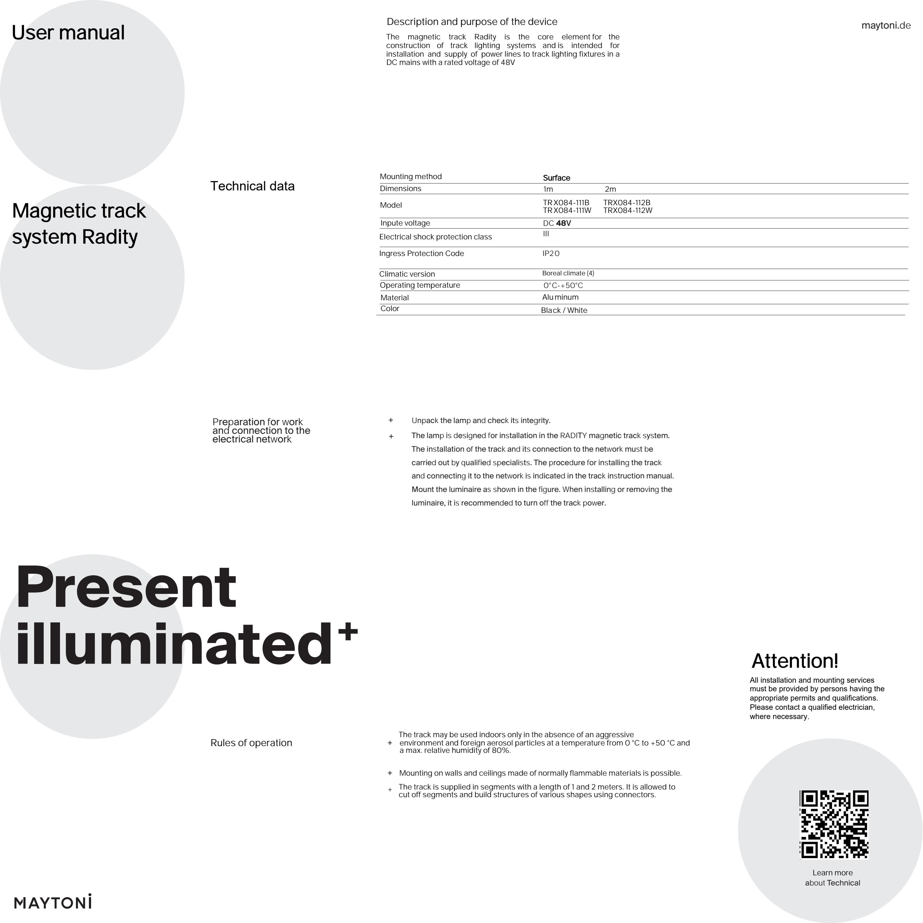 Șină cu montaj pe suprafață Sisteme de șine Radity, Aluminiu Negru, -W, MAYTONI TRX084-111B [2]