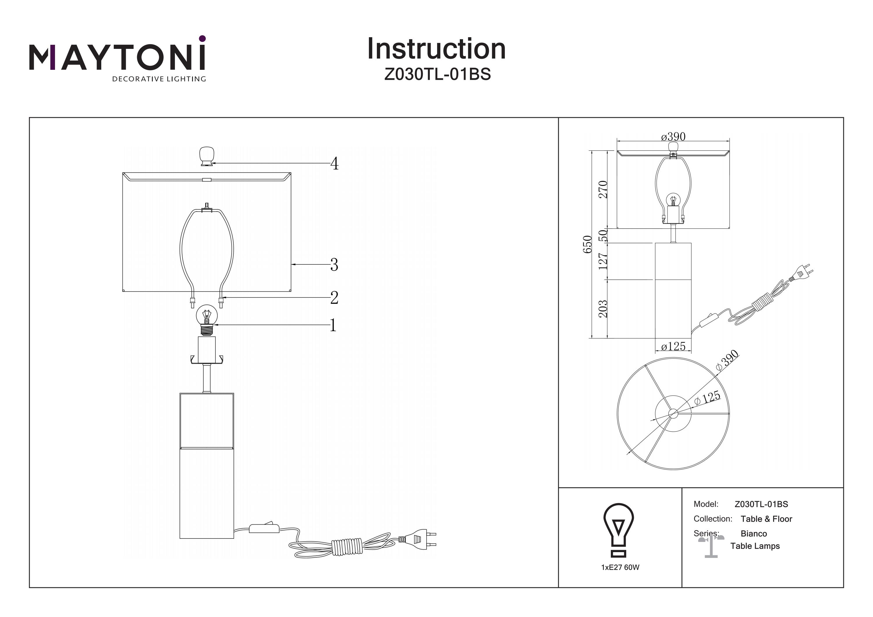 Lampă de masă Bianco, Metal și alabastru Alamă, 60W, MAYTONI Z030TL-01BS [2]