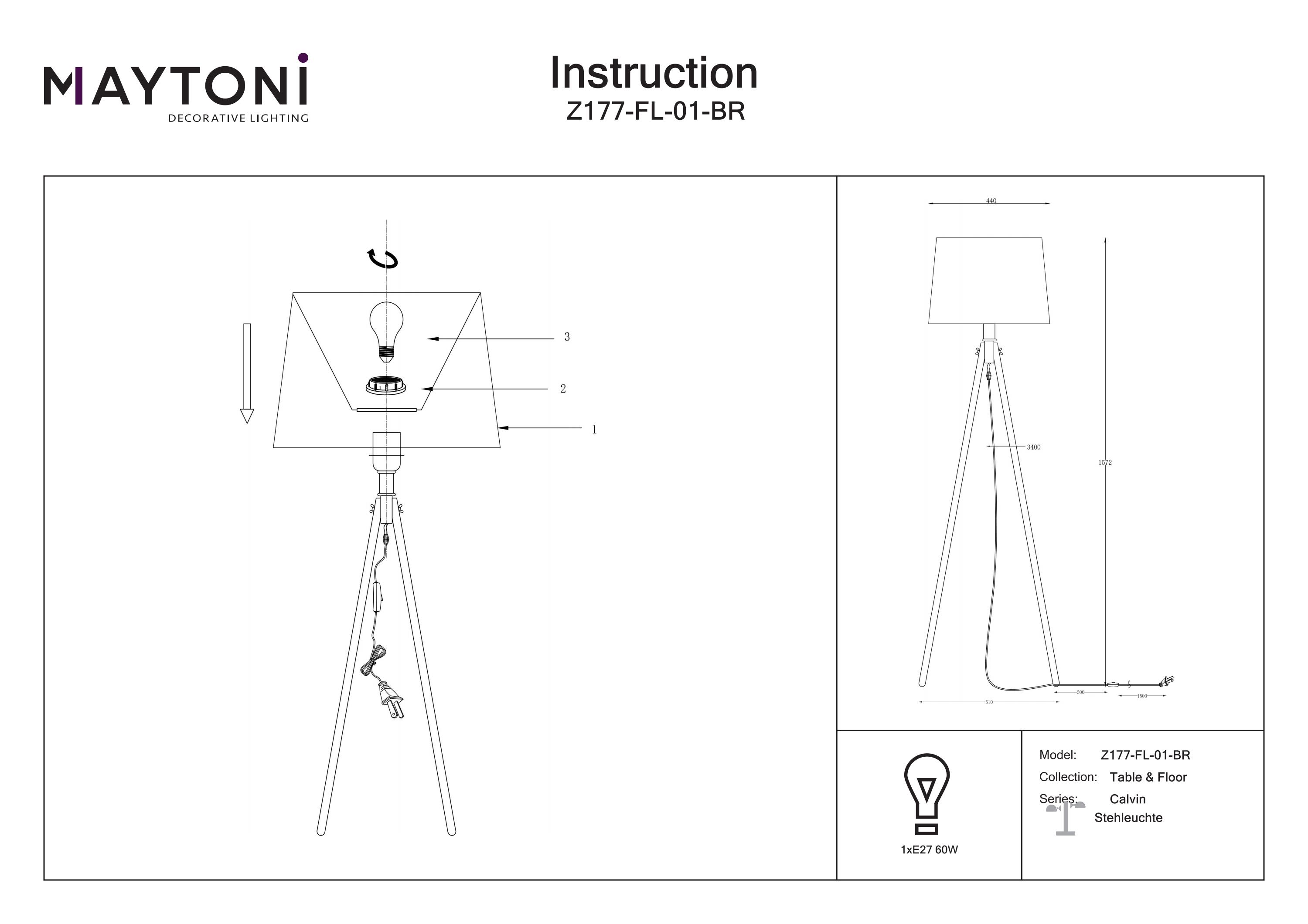 Lampadar Calvin, Metal și lemn Bej, 60W, MAYTONI Z177-FL-01-BR [5]