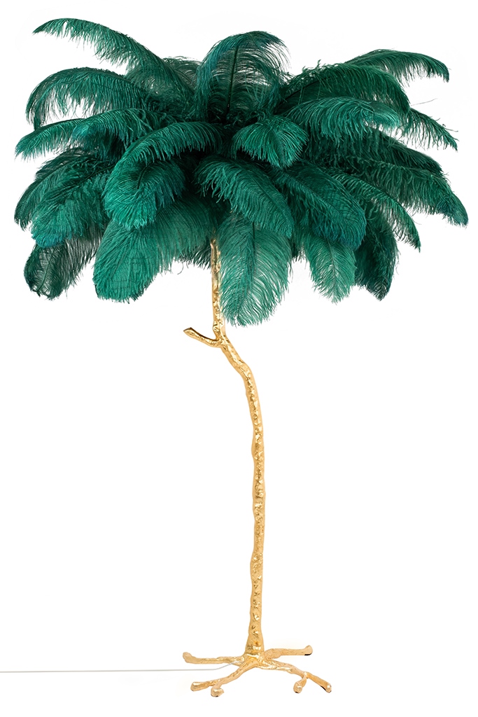 Produse - Lampadar Tiffany 120x120x175 cm, Pene Naturale de Struț Verde - King Home