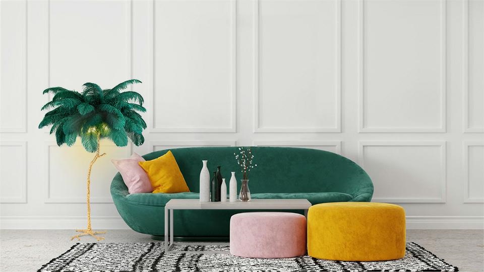 Lampadar Tiffany 120x120x175 cm, Pene Naturale de Struț Verde - King Home [12]