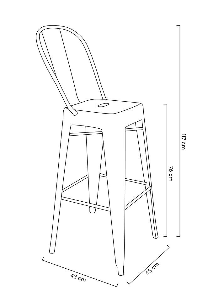 Scaun de Bar Tower Big Back 43x43x117 cm, Metal Lacuit - King Home [14]