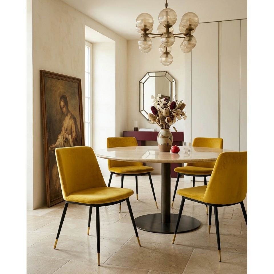 Set de 4 Scaune Diego 50x58x82 cm, Catifea Galben Negru Auriu - King Home [2]