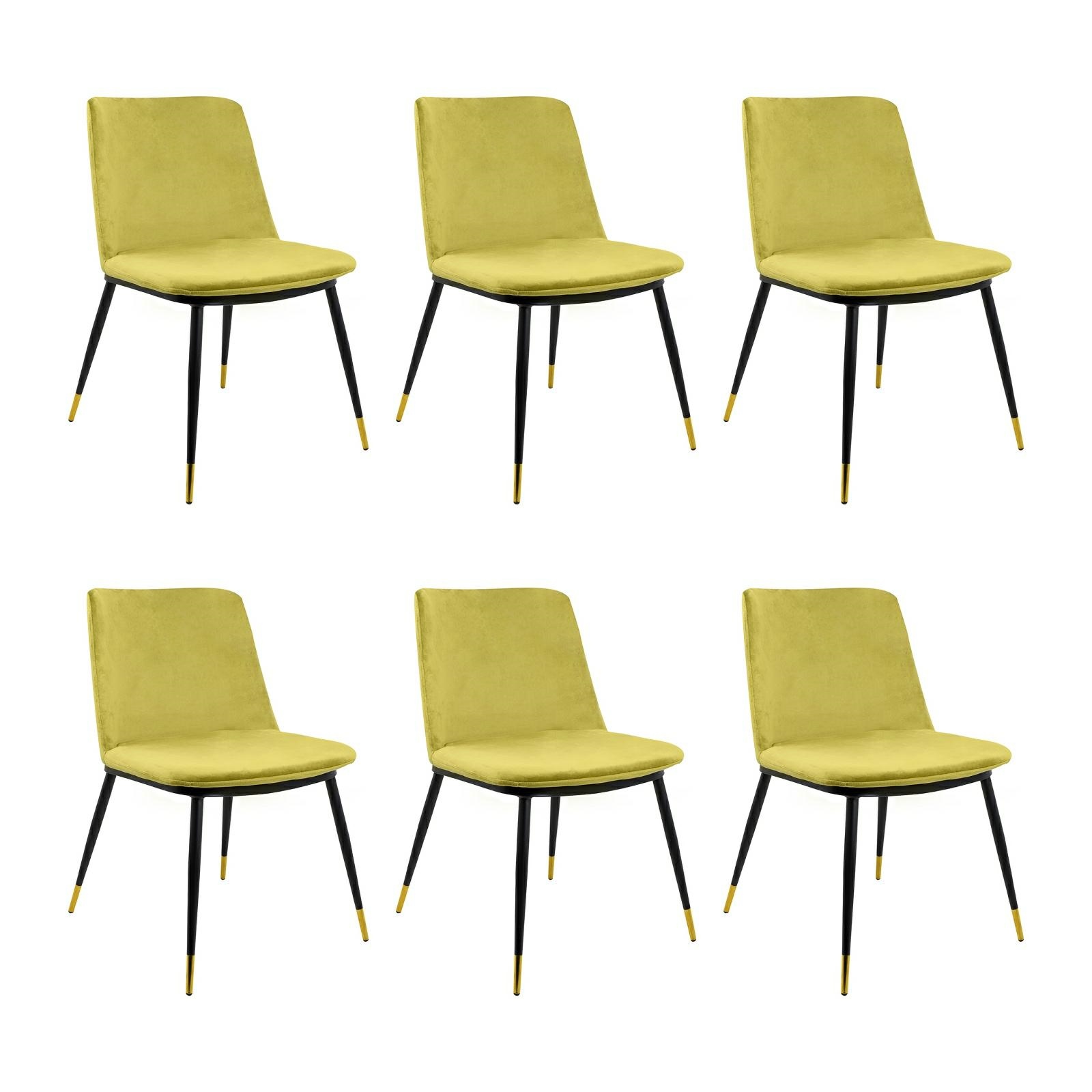 Scaune - Set de 6 Scaune Diego 50x58x82 cm, Catifea Verde Deschis Negru Auriu - King Home