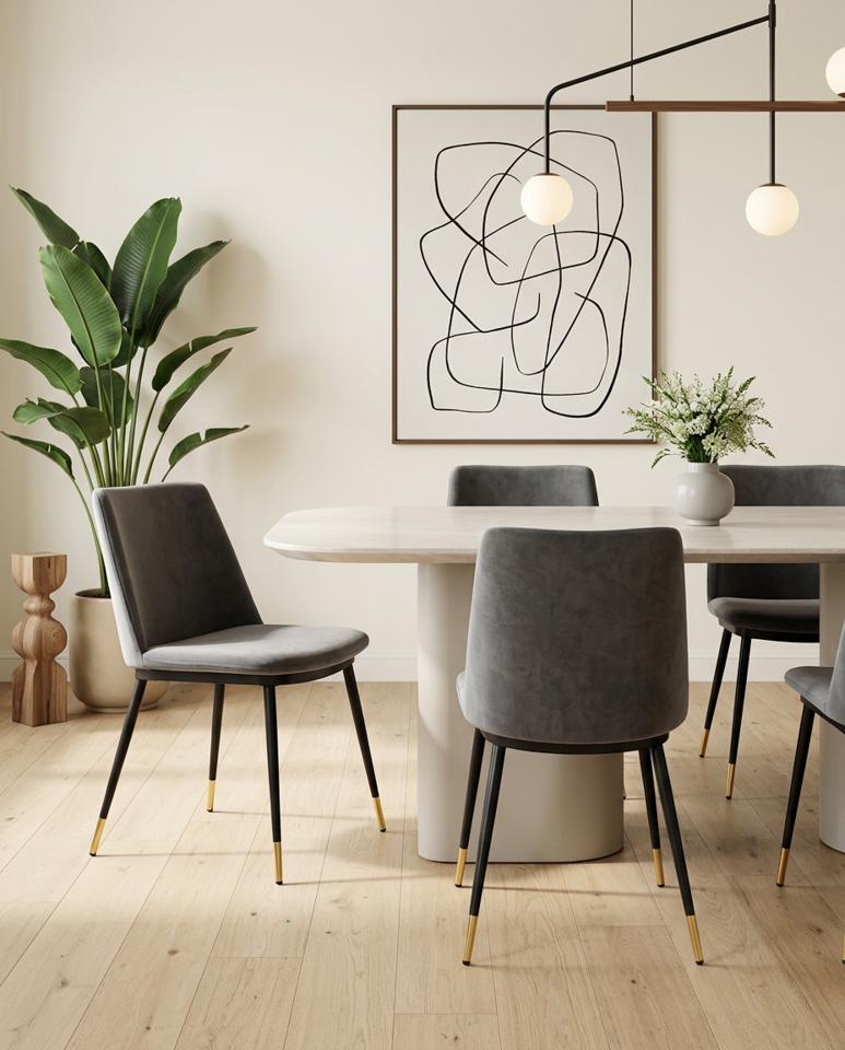 Set de 2 Scaune Diego 50x58x82 cm, Catifea Gri Închis - King Home [8]