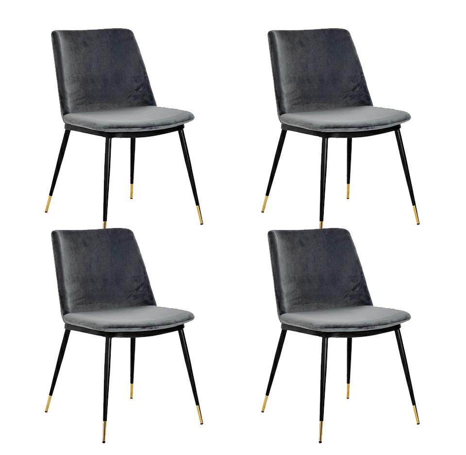 Scaune - Set de 4 Scaune Diego 50x58x82 cm, Catifea Gri Închis - King Home