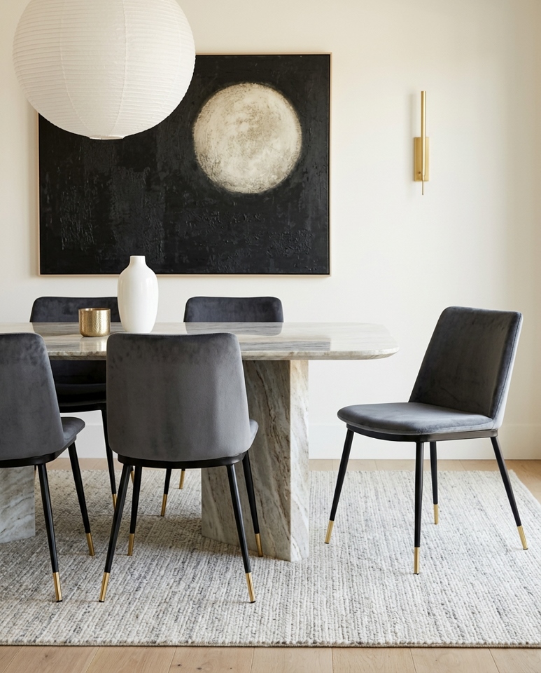 Set de 6 Scaune Diego 50x58x82 cm, Catifea Negru-Auriu - King Home [7]
