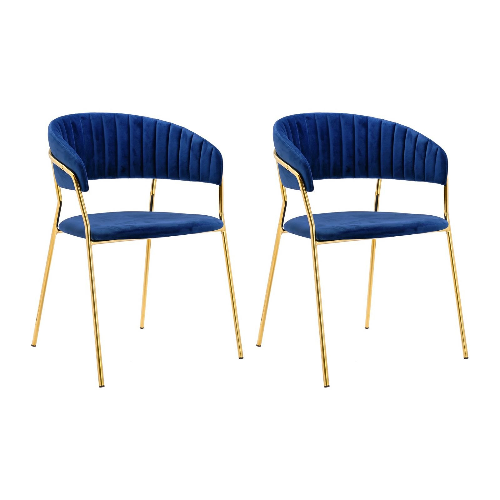 Scaune - Set de 2 Scaune Margo 57x50x78 cm, Catifea Albastru Închis Auriu - King Home