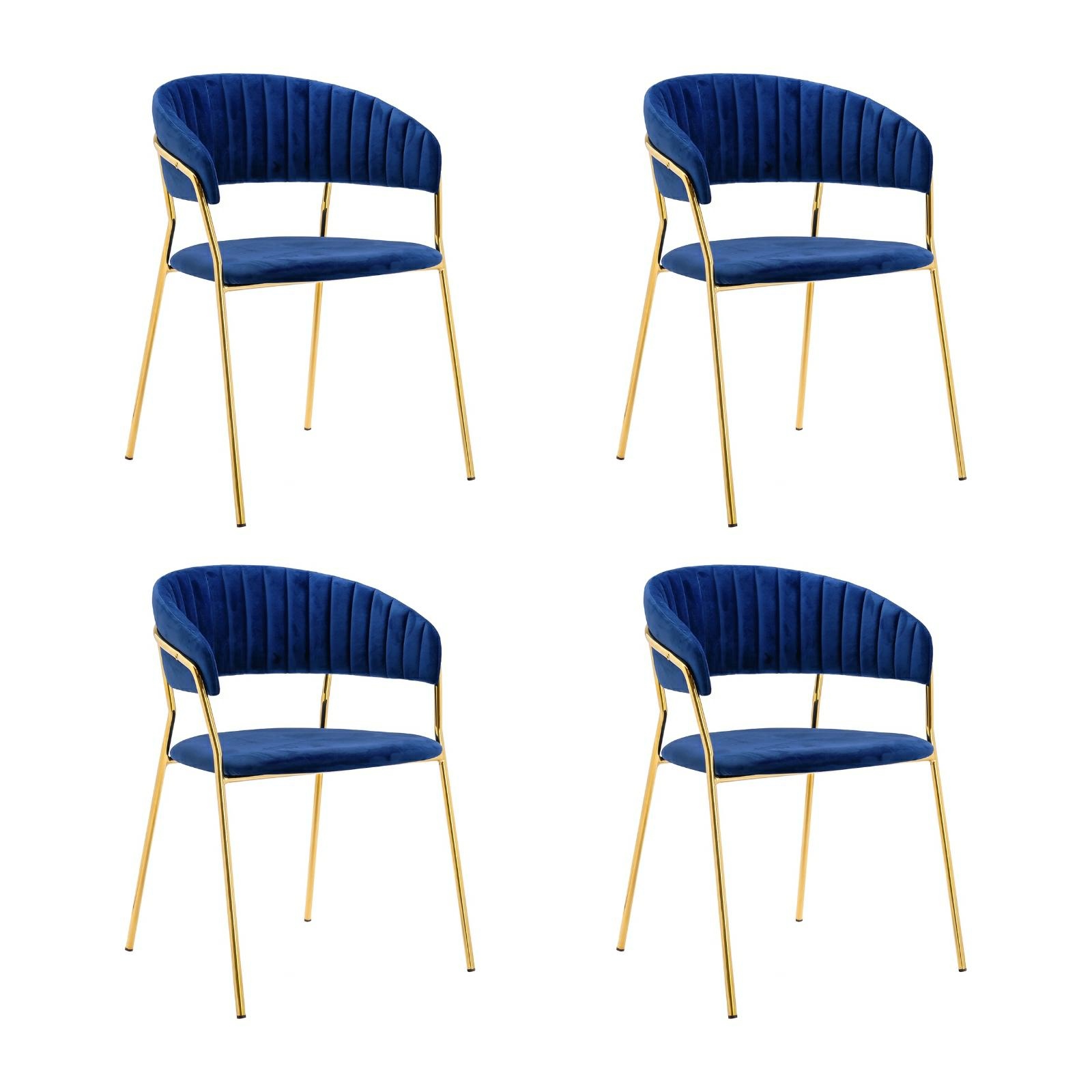 Scaune - Set de 4 Scaune Margo 57x50x78 cm, Catifea Albastru Închis Auriu - King Home