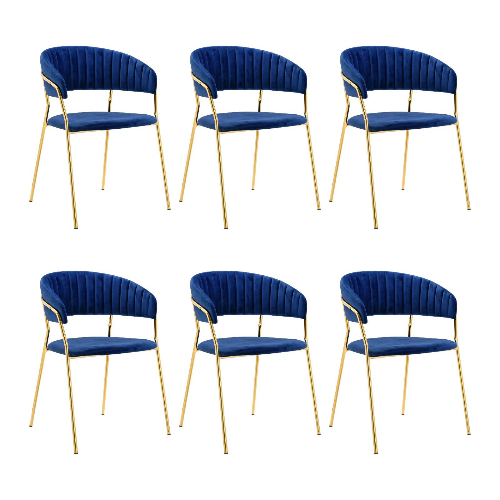 Scaune - Set de 6 Scaune Margo 57x50x78 cm, Catifea Albastru Închis - King Home