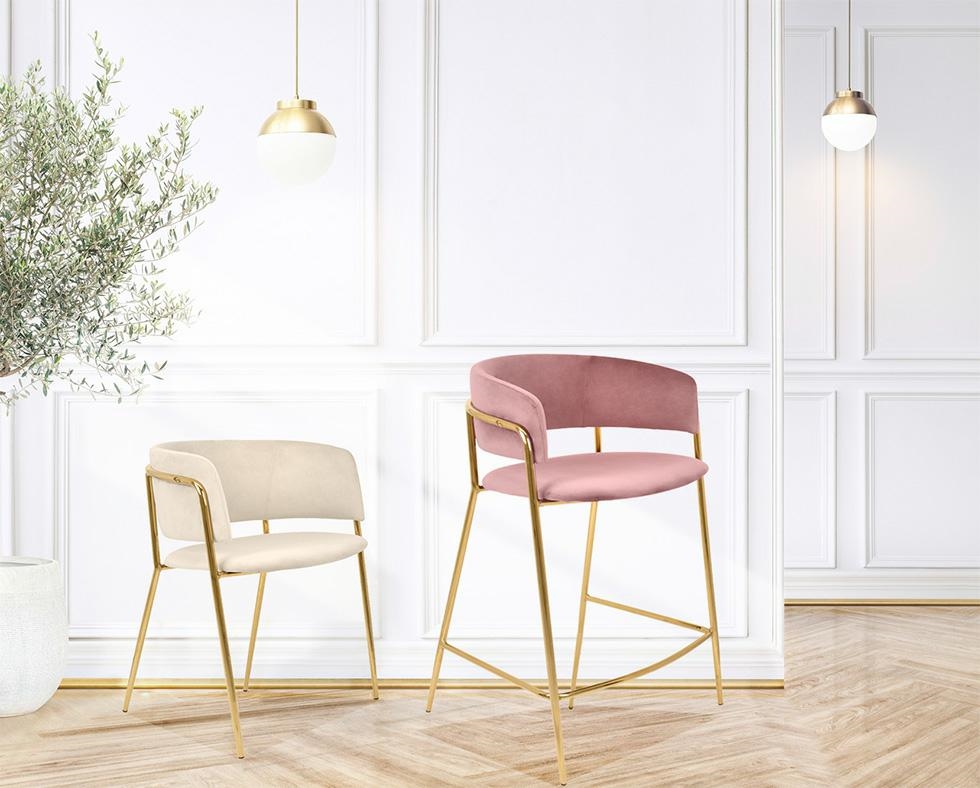 Scaun Delta 58x54x76 cm, Catifea și Metal Bej - King Home [8]