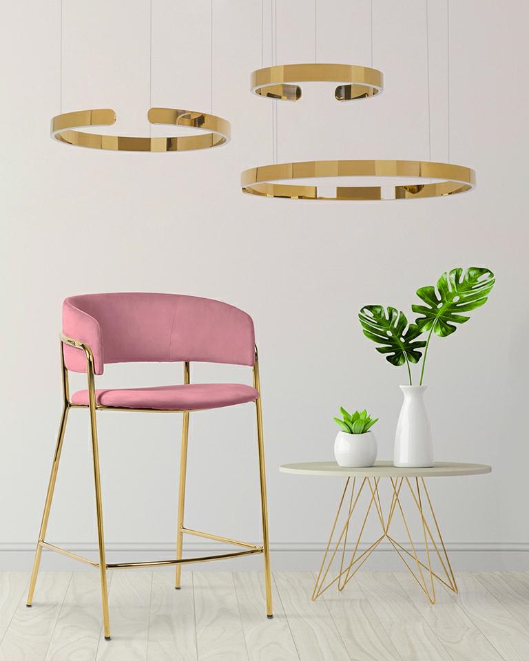 Scaun de Bar Delta 65 58x56x92 cm, Roz Auriu, Lucios - King Home [8]