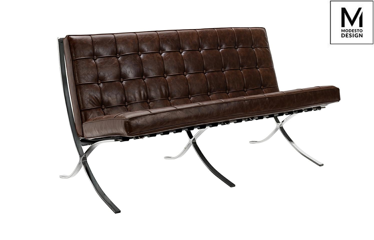 Produse - Canapea Barcelon Vintage 150x75x75 cm, Piele Naturală Maro Ciocolatiu Lucios - Modesto Design