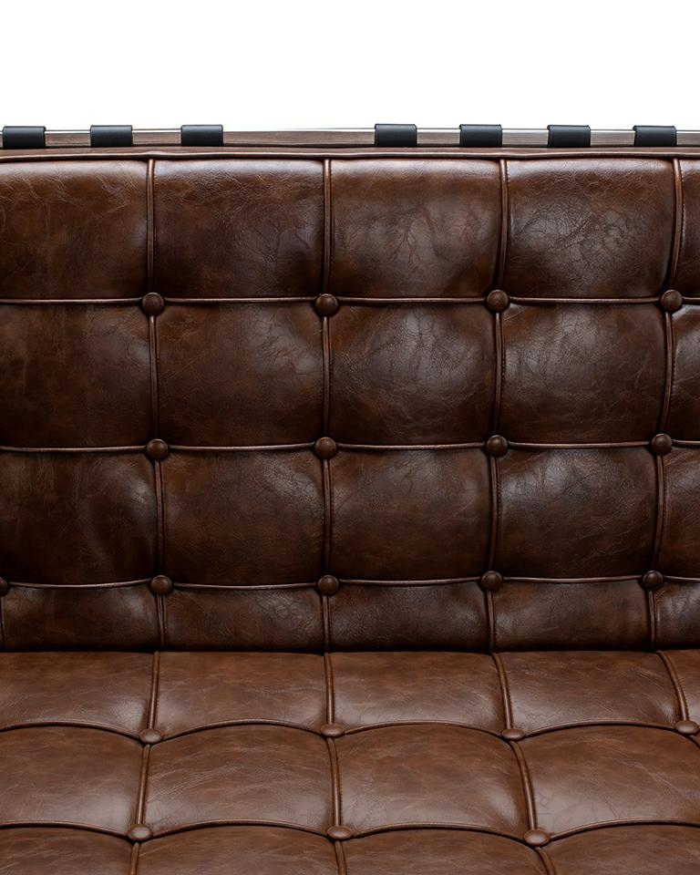 Canapea Barcelon Vintage 150x75x75 cm, Piele Naturală Maro Ciocolatiu Lucios - Modesto Design [6]