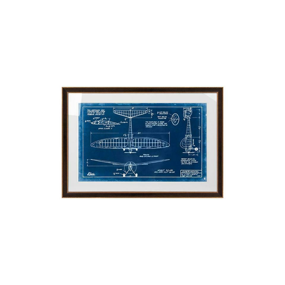 Decoratiuni - Tablou Decorativ Mechanical Plane 1 90x3x62 cm, Hârtie Albastru Închis, Alb - King Home
