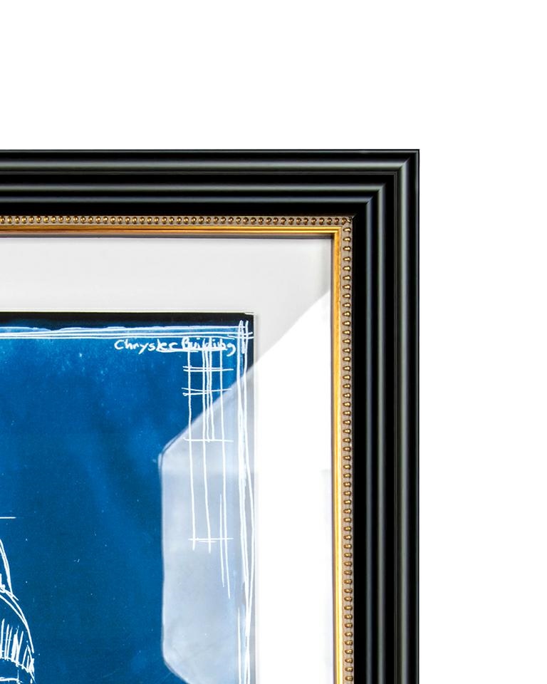 Tablou Decorativ Chrysler Art Deco 69,5x3x114,5 cm, Albastru Profund Ramă Clasică, Închisă cu Accent Auriu - King Home [2]