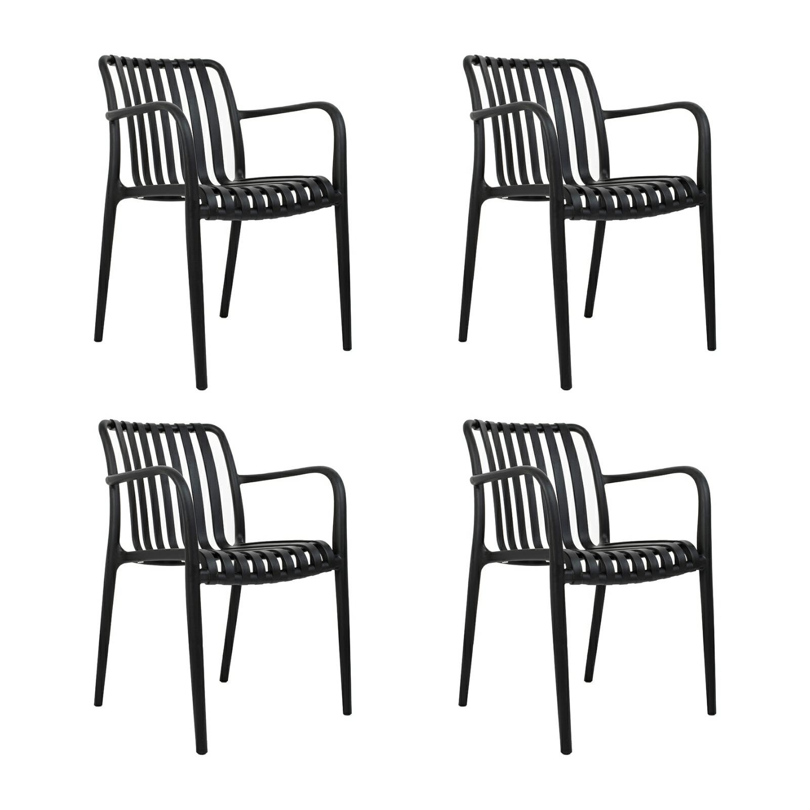 Scaune - Set de 4 Scaune Strips Arm 56x60x80 cm, Polipropilenă Negru - Modesto Design