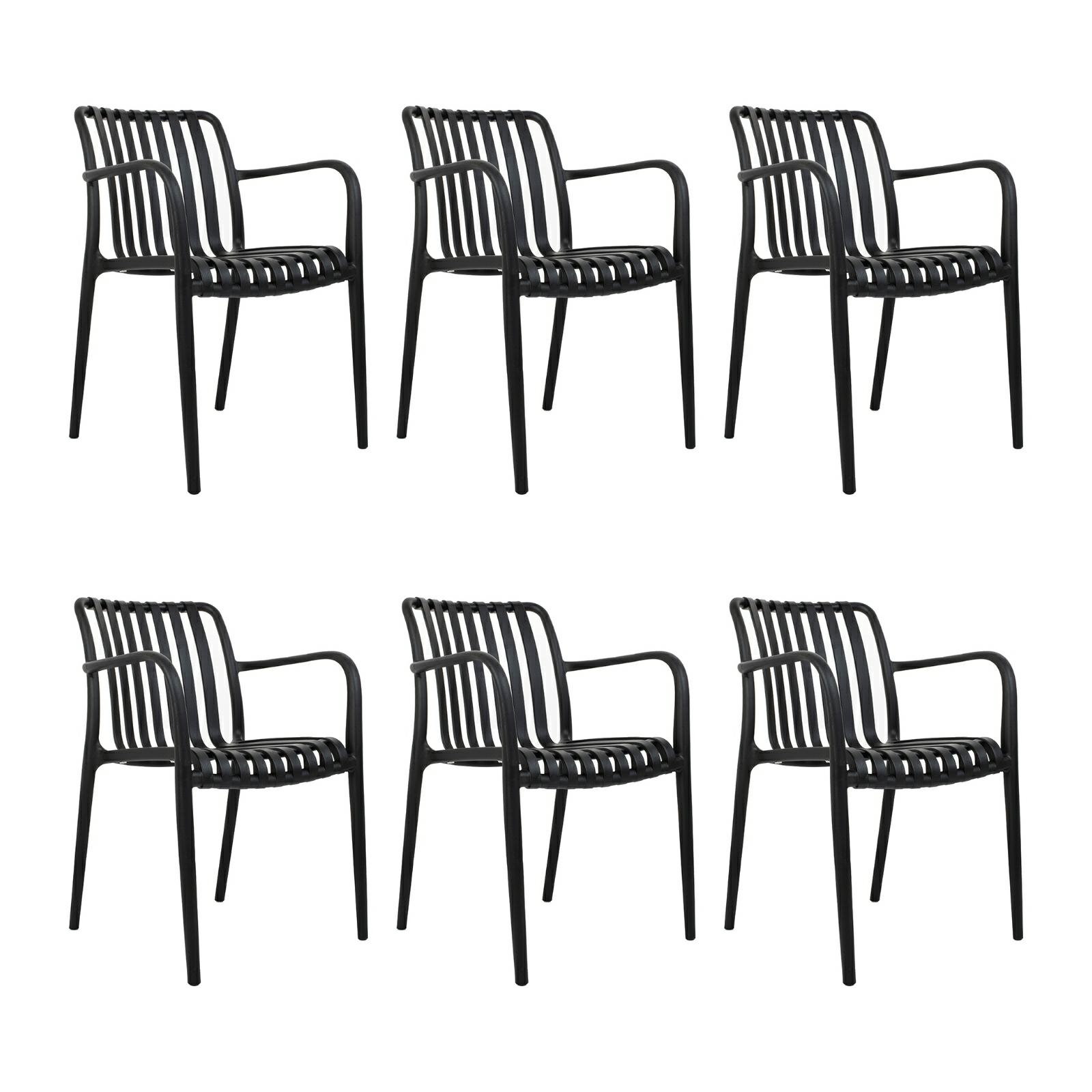 Scaune - Set de 6 Scaune Strips Arm 56x60x80 cm, Polipropilenă Negru - Modesto Design