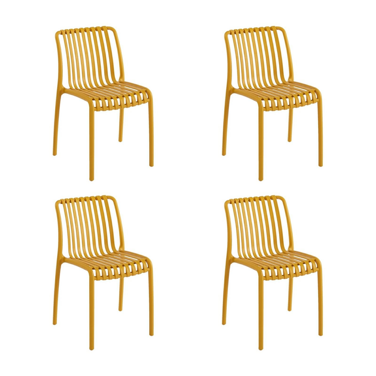 Scaune - Set de 4 Scaune Strips UV 40x40x78 cm, Plastic Galben - King Home