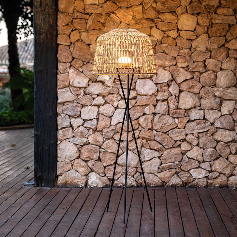 Lampă de Podea Amalfi 145 Battery 49x49x148 cm, Fibre Naturale Negru, Protecție IP54 - New Garden [2]
