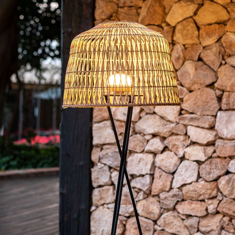 Lampă de Podea Amalfi 145 Battery 49x49x148 cm, Fibre Naturale Negru, Protecție IP54 - New Garden [3]