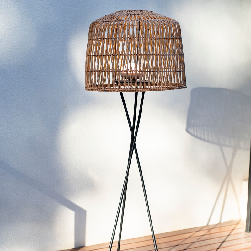 Lampă de Podea Amalfi 145 Battery 49x49x148 cm, Fibre Naturale Negru, Protecție IP54 - New Garden [4]