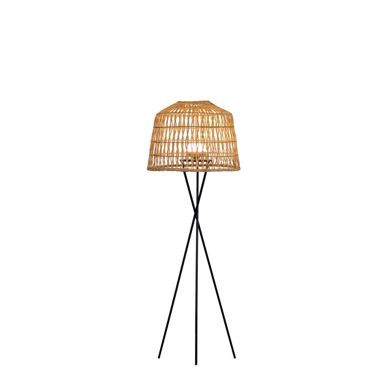 Produse - Lampă de Podea Amalfi 145 Battery 49x49x148 cm, Fibre Naturale Negru, Protecție IP54 - New Garden