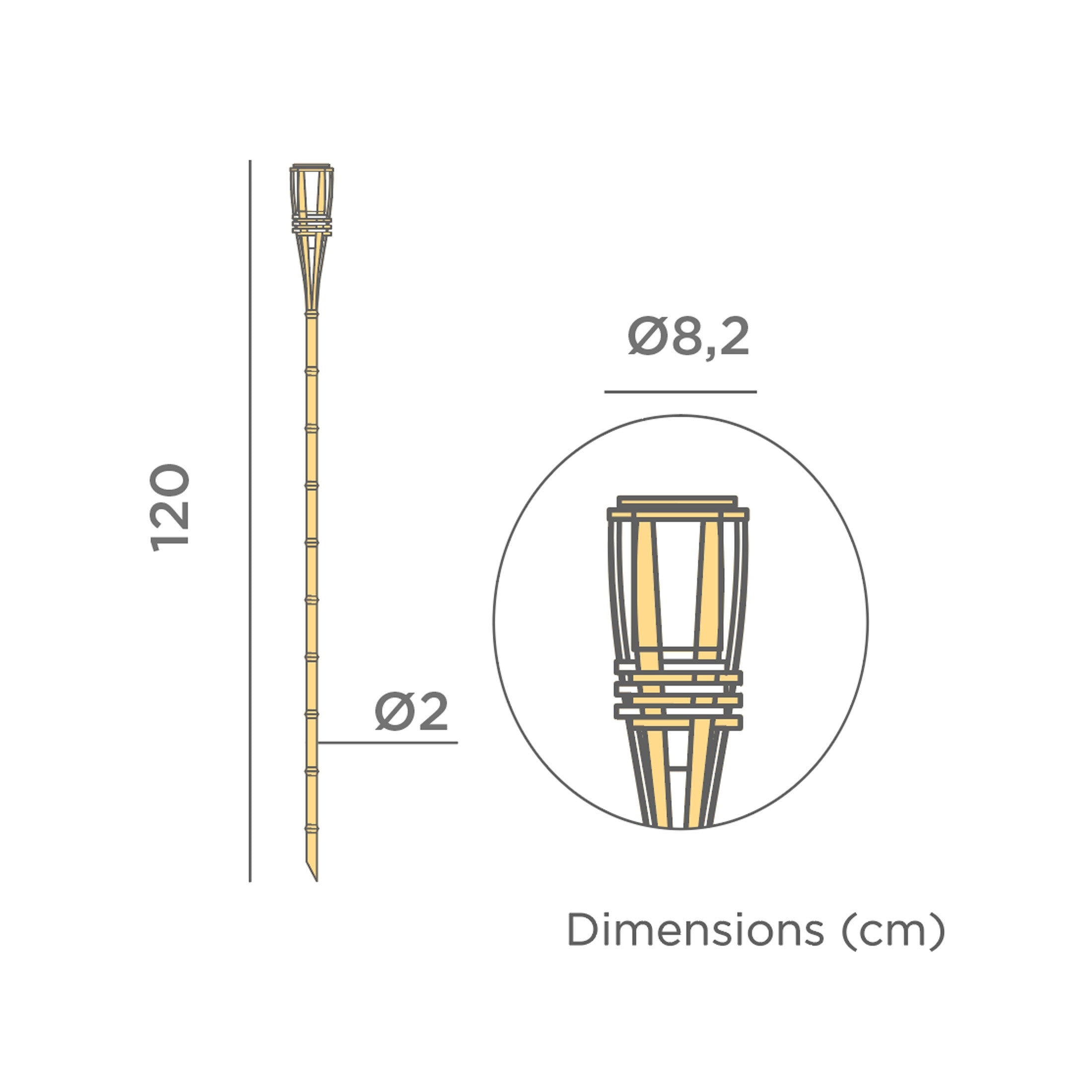 Lampă de Grădină Hiama Solar 8,2x8,2x120 cm, Natural Bambus, Protecție IP44 - New Garden [2]