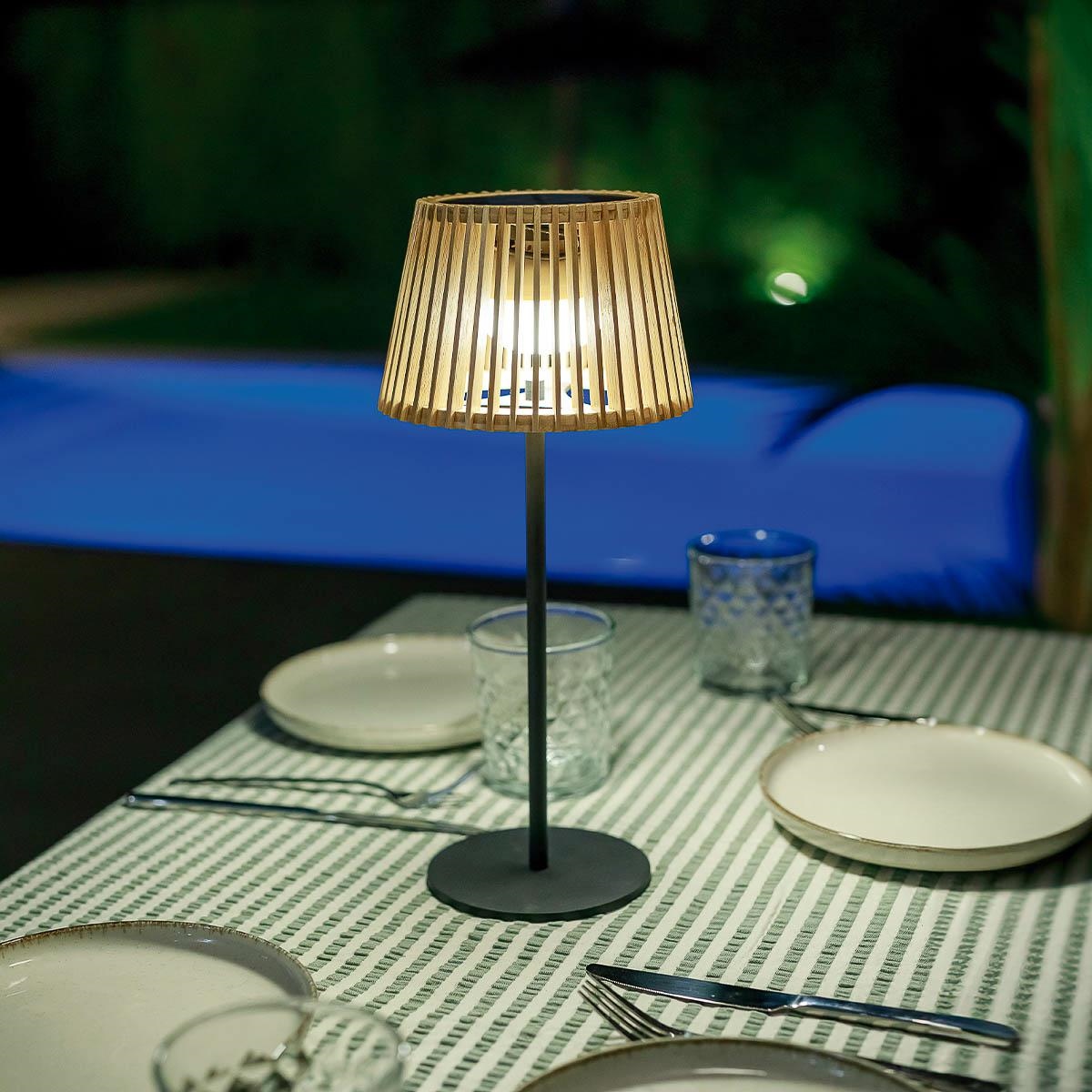 Produse - Lampă de Masă Okinawa Solar 16x16x36 cm, Bambus Natural, Protecție IP54 - New Garden