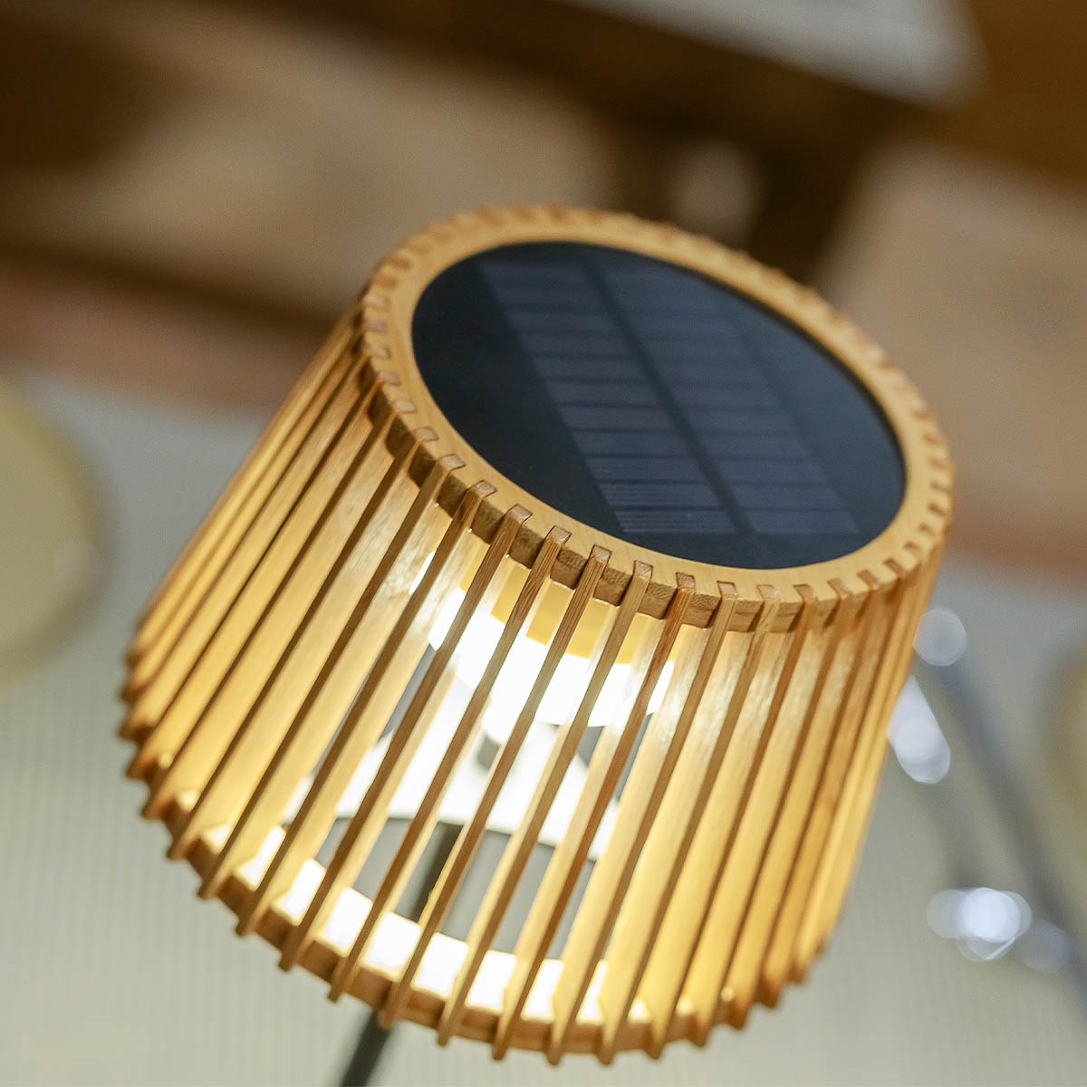 Lampă de Masă Okinawa Solar 16x16x36 cm, Bambus Natural, Protecție IP54 - New Garden [8]
