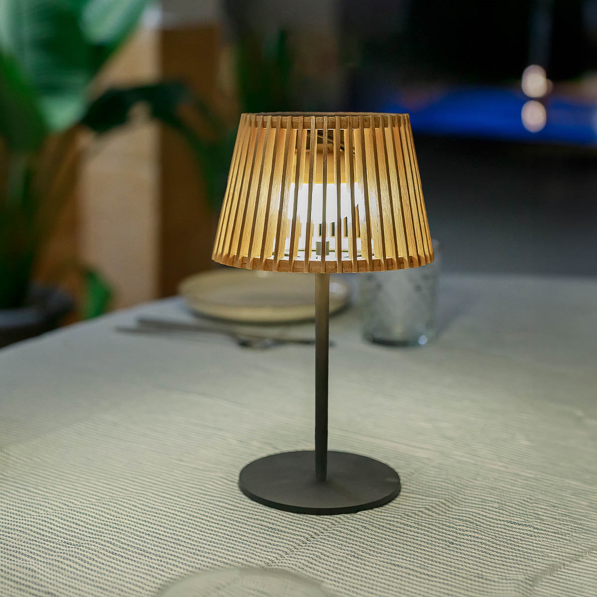 Lampă de Masă Okinawa Solar 16x16x36 cm, Bambus Natural, Protecție IP54 - New Garden [9]